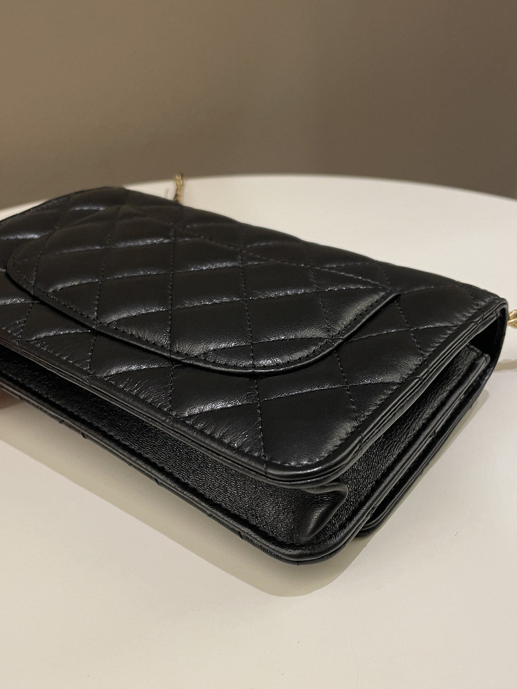 Chanel 23C Quilted Cc Wallet On Chain Black Glazed