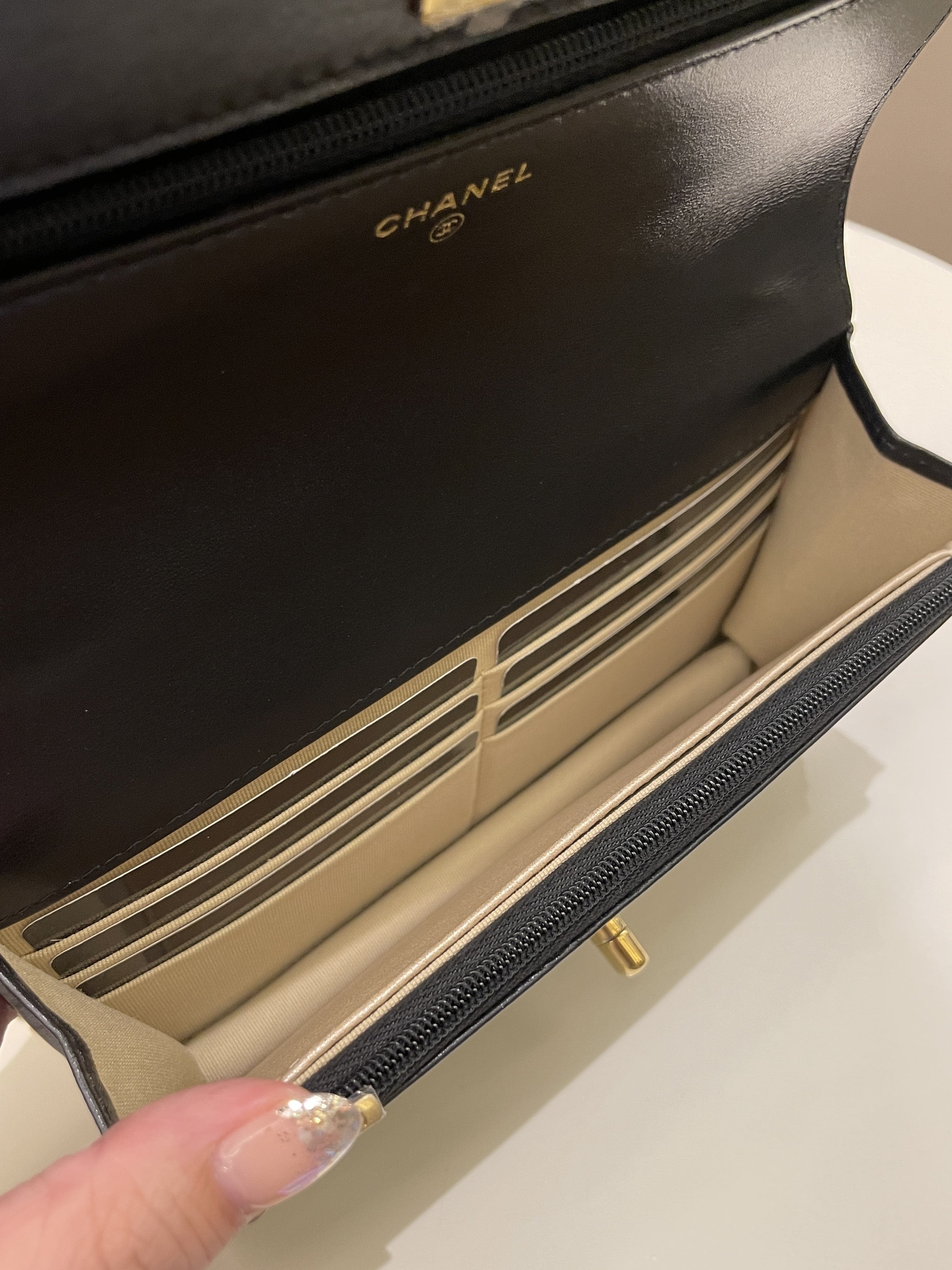Chanel 23C Quilted Cc Wallet On Chain Black Glazed