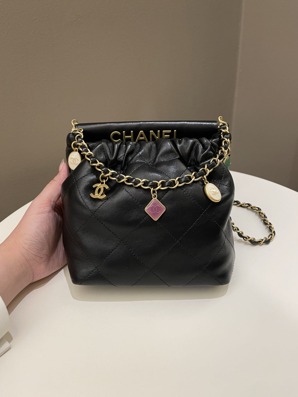 Chanel 23P Charm Bucket Bag Black