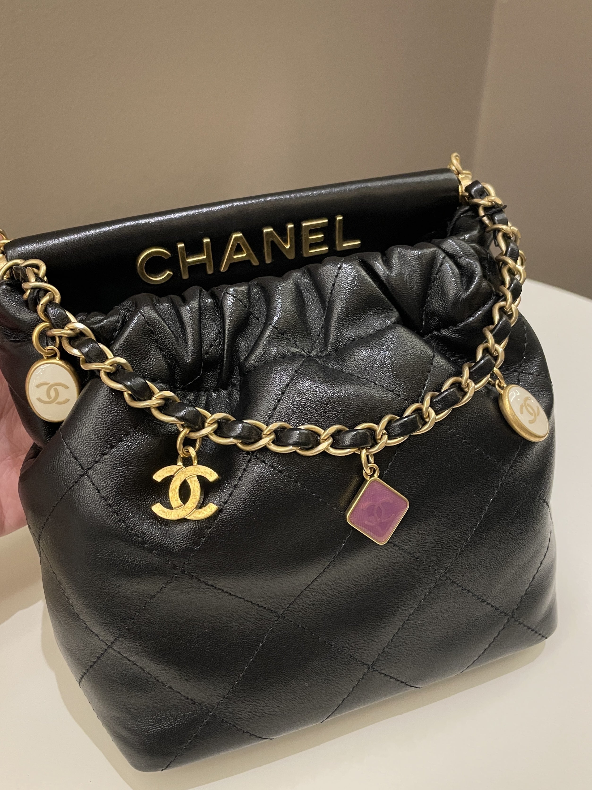 Chanel 23P Charm Bucket Bag Black