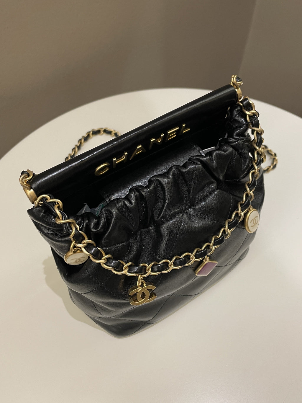 Chanel 23P Charm Bucket Bag Black