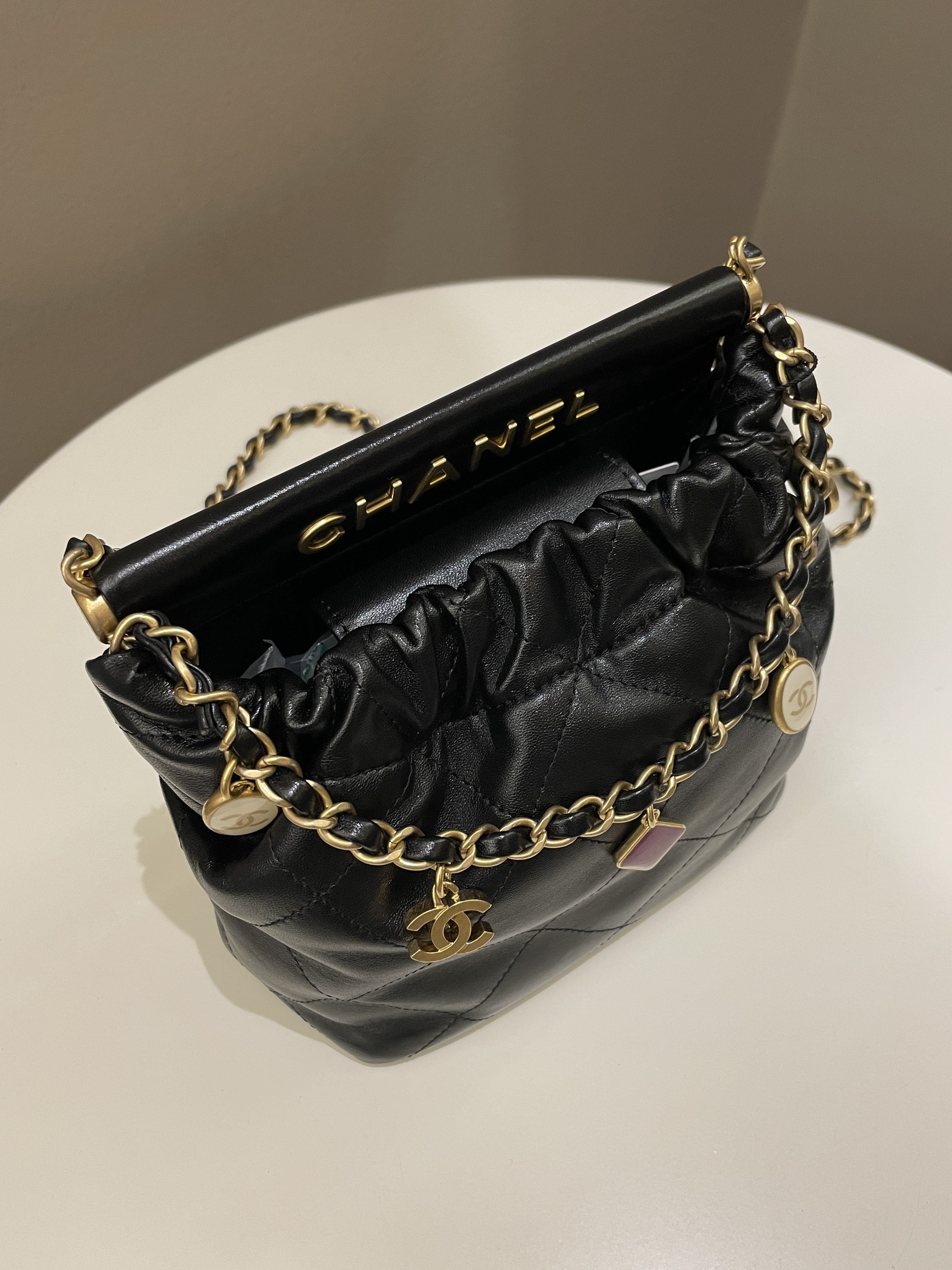 Chanel 23P Charm Bucket Bag Black