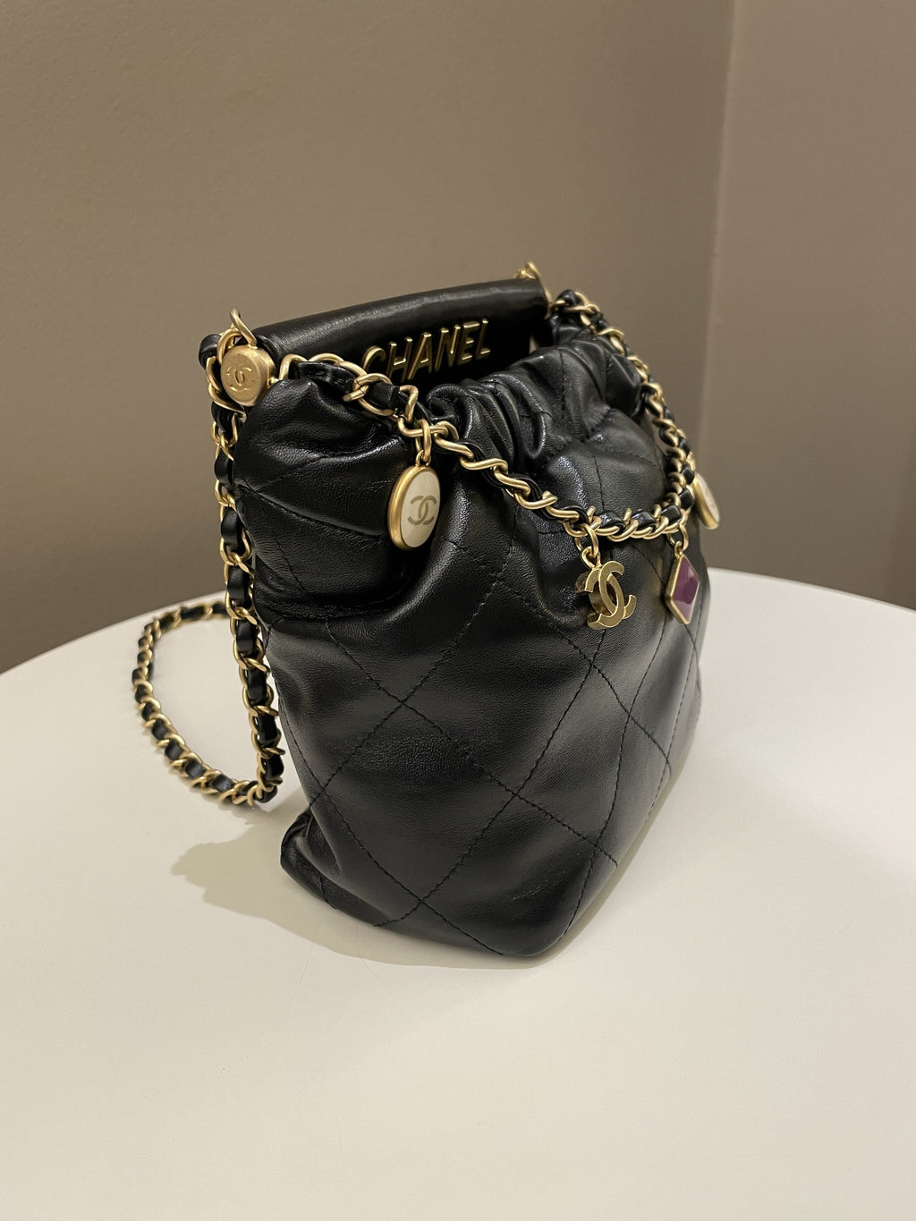 Chanel 23P Charm Bucket Bag Black