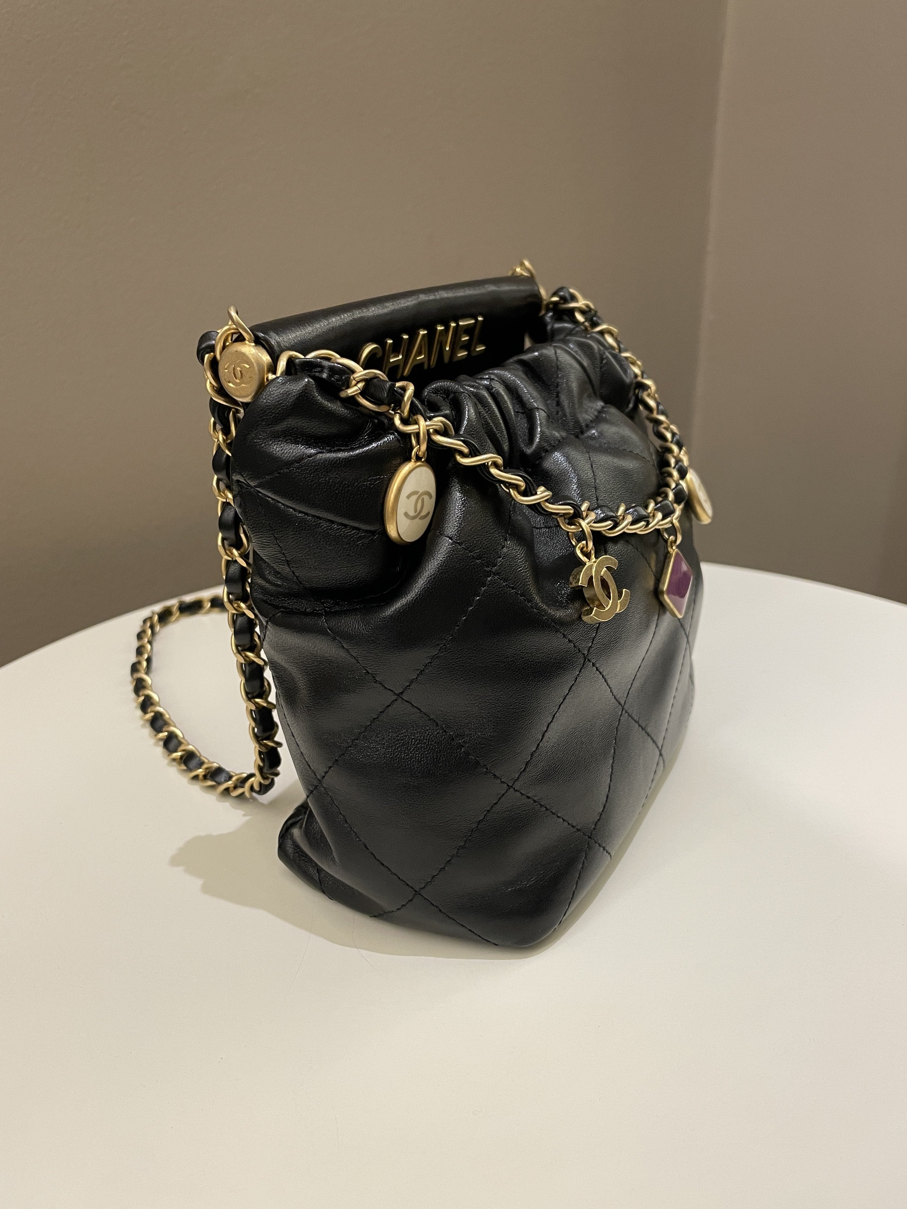 Chanel 23P Charm Bucket Bag Black