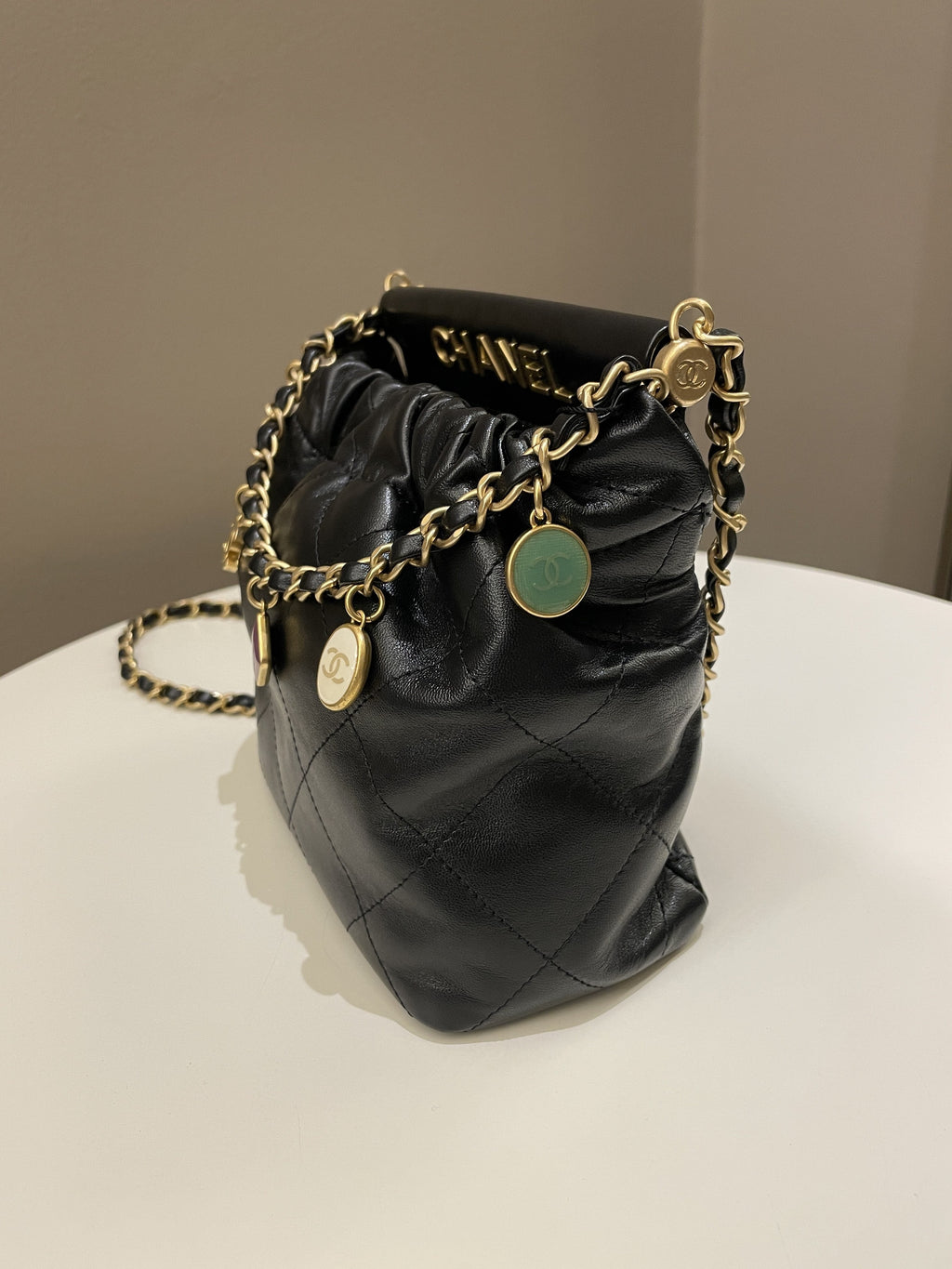 Chanel 23P Charm Bucket Bag Black