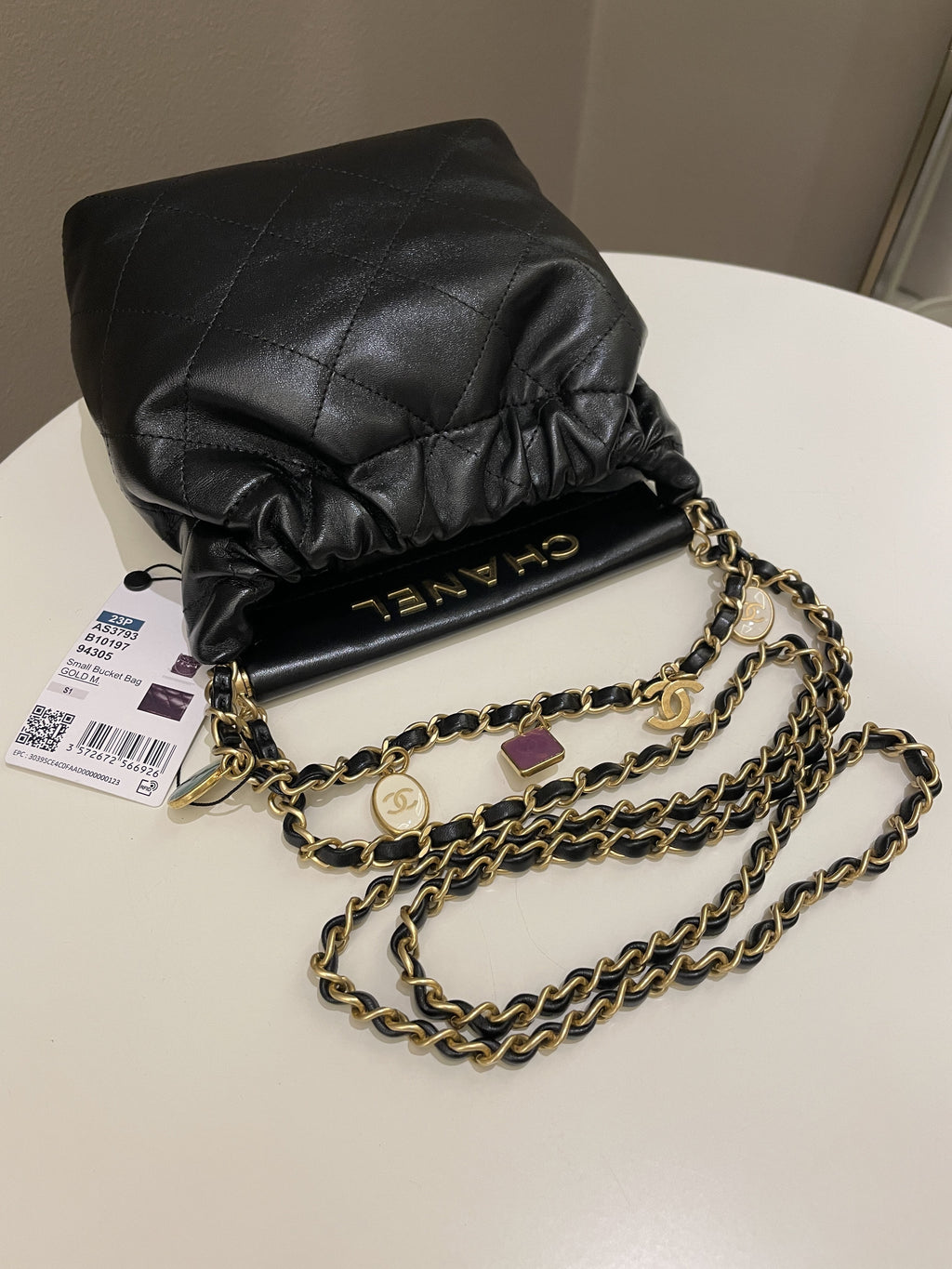 Chanel 23P Charm Bucket Bag Black