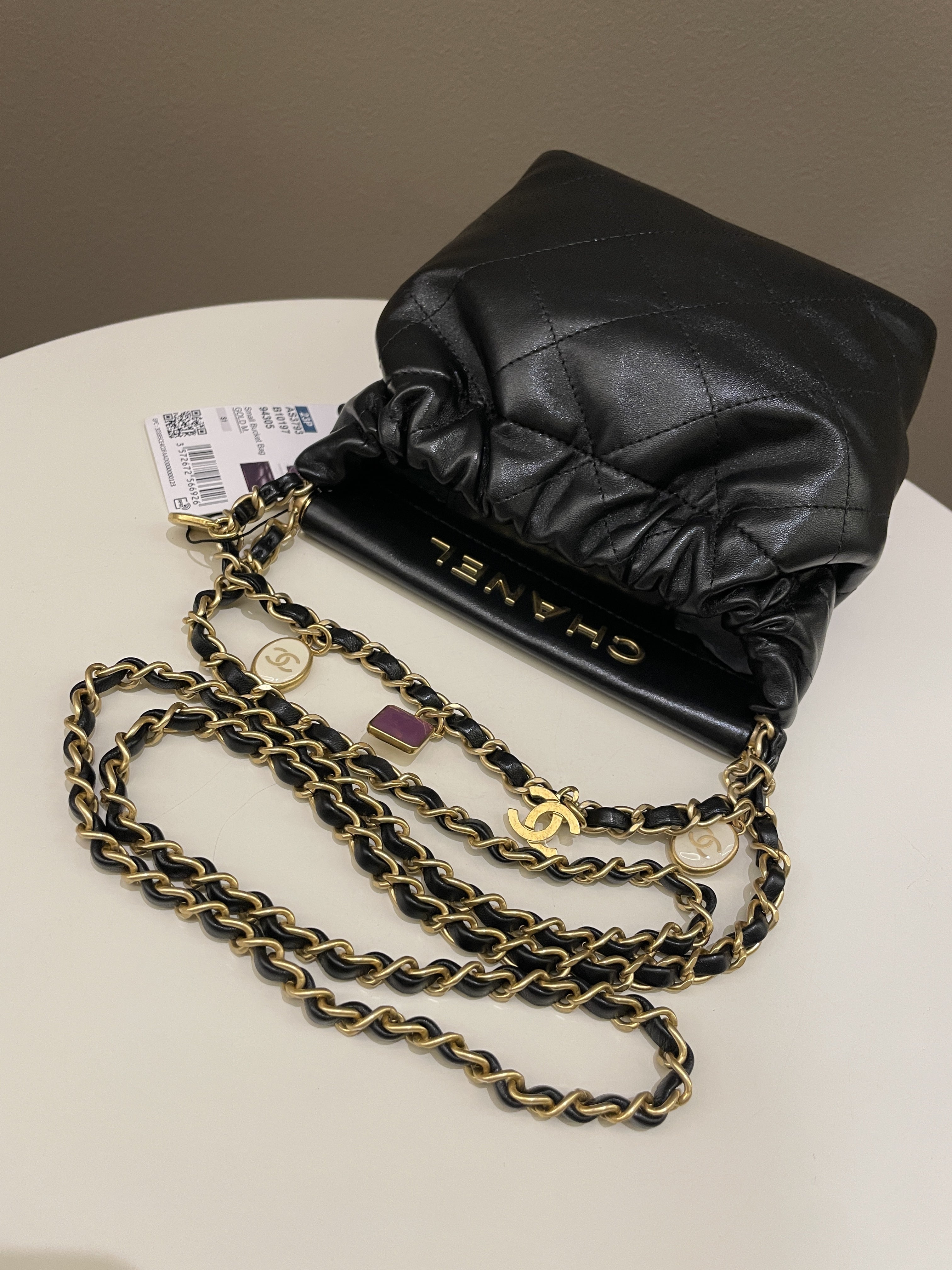 Chanel 23P Charm Bucket Bag Black