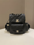 Chanel 23K Quilted Triple Duma Backpack Black Caviar