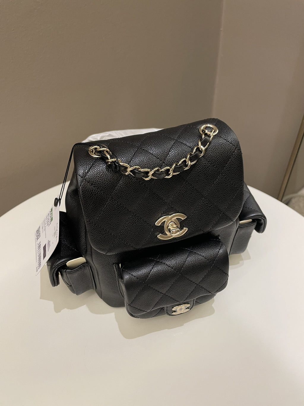 Chanel 23K Quilted Triple Duma Backpack Black Caviar