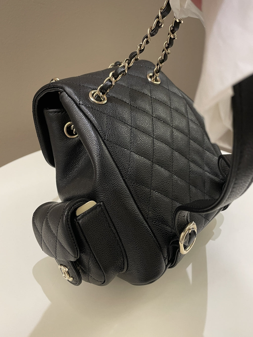Chanel 23K Quilted Triple Duma Backpack Black Caviar