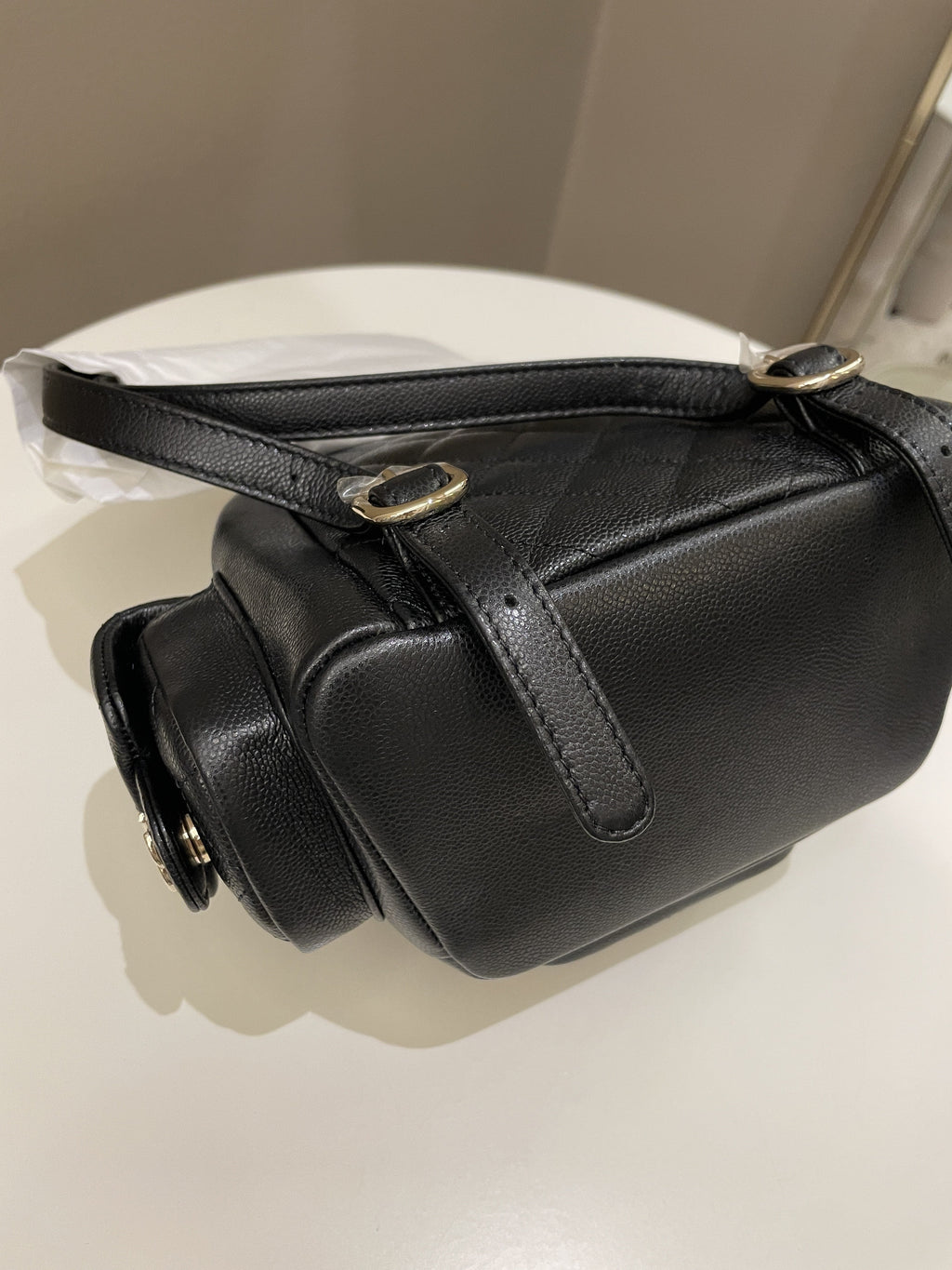 Chanel 23K Quilted Triple Duma Backpack Black Caviar