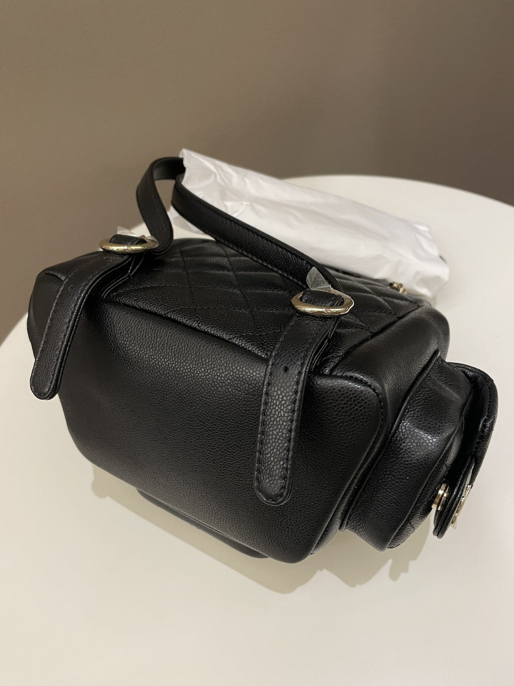 Chanel 23K Quilted Triple Duma Backpack Black Caviar