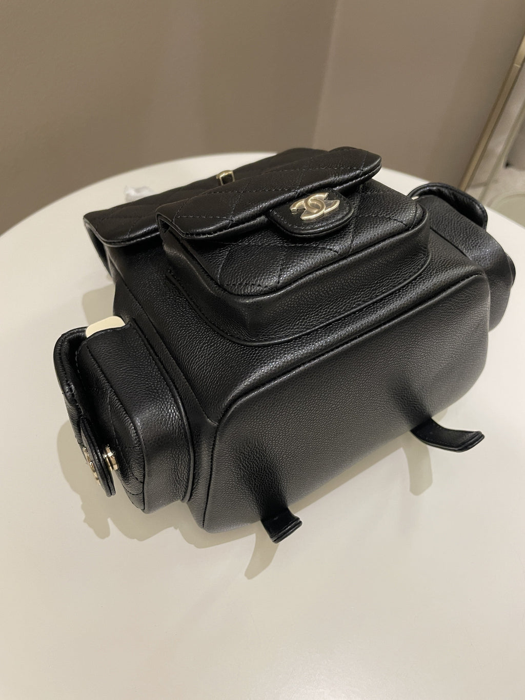 Chanel 23K Quilted Triple Duma Backpack Black Caviar