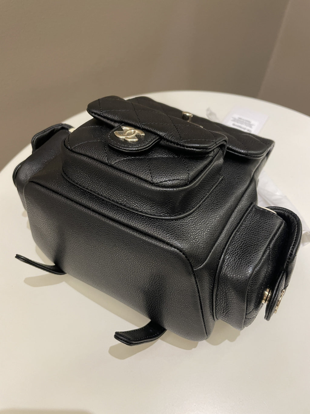 Chanel 23K Quilted Triple Duma Backpack Black Caviar
