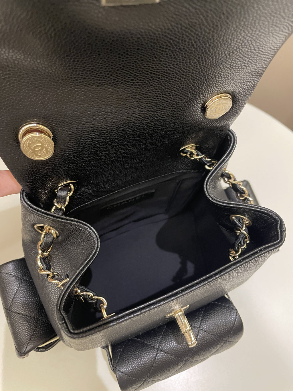 Chanel 23K Quilted Triple Duma Backpack Black Caviar