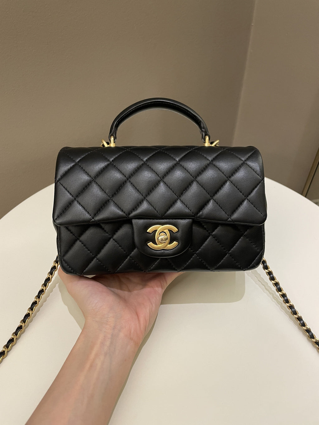 Chanel Quilted Top Handle Mini Rectangular Black Lambskin