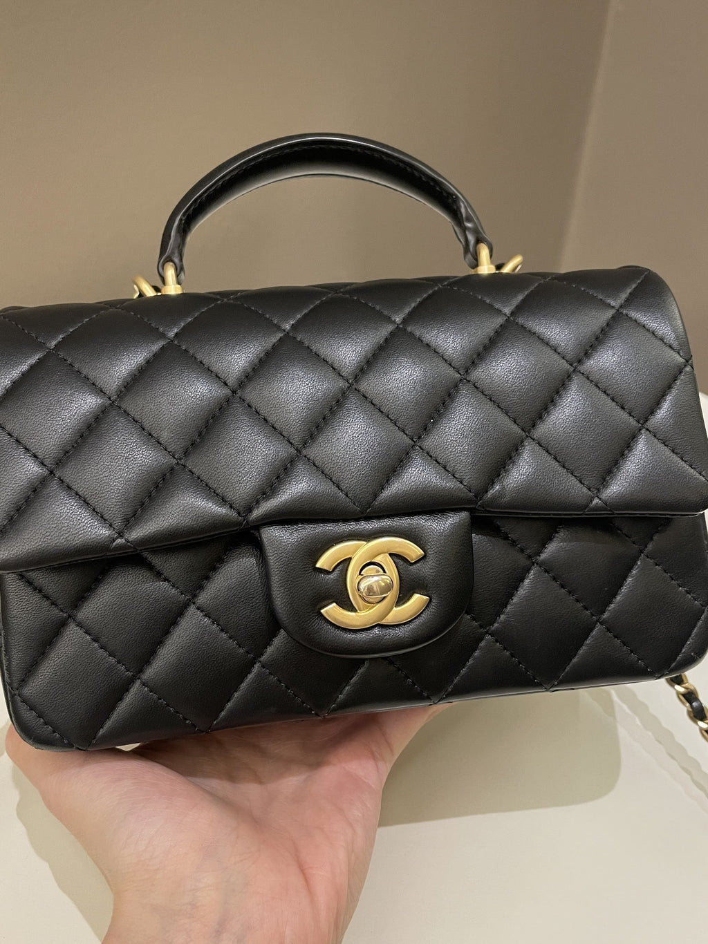 Chanel Quilted Top Handle Mini Rectangular Black Lambskin