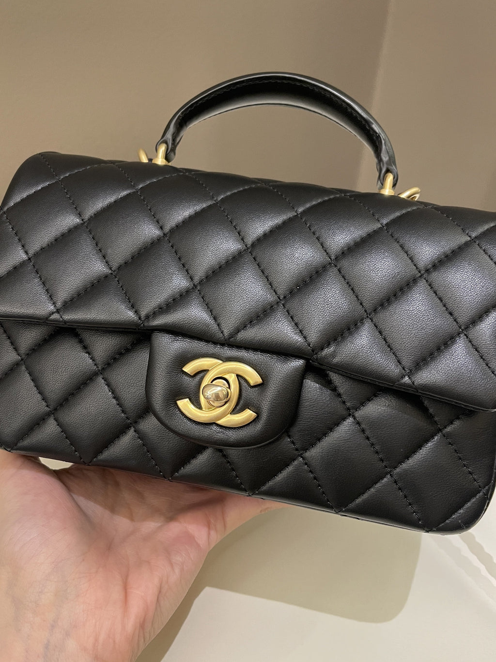 Chanel Quilted Top Handle Mini Rectangular Black Lambskin