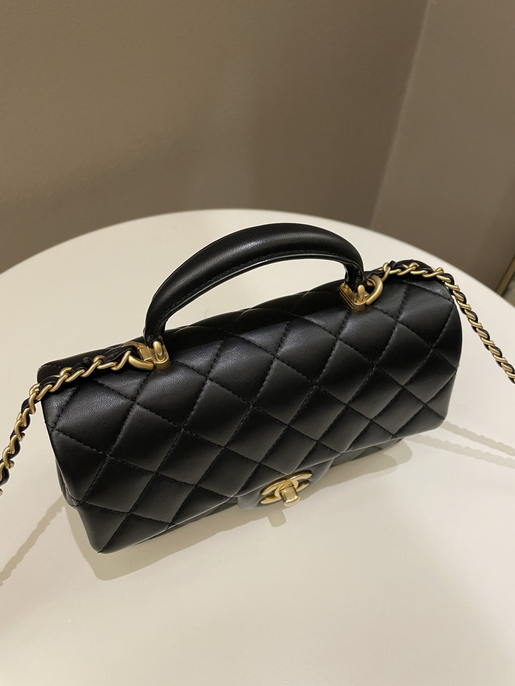 Chanel Quilted Top Handle Mini Rectangular Black Lambskin
