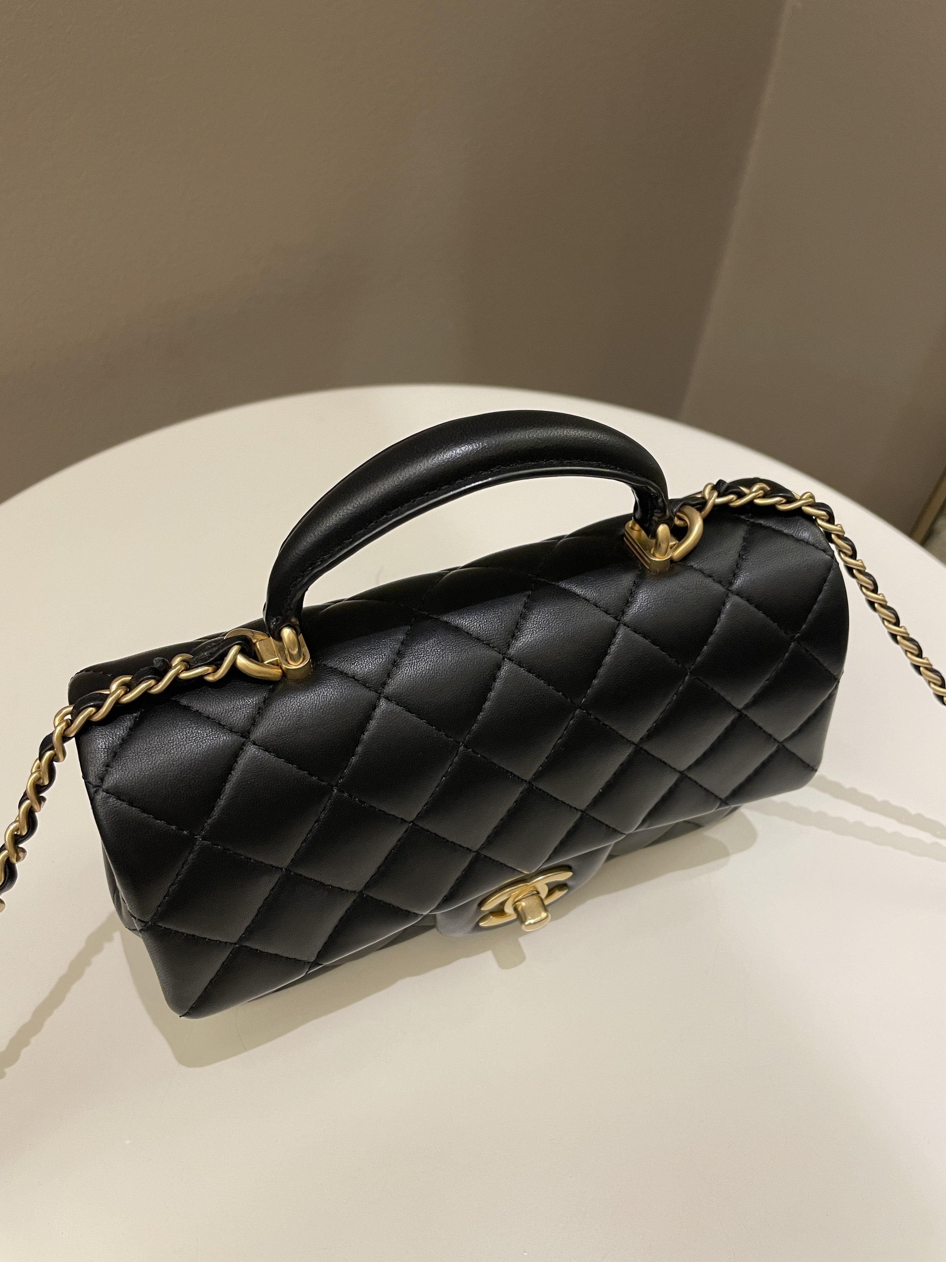 Chanel Quilted Top Handle Mini Rectangular Black Lambskin