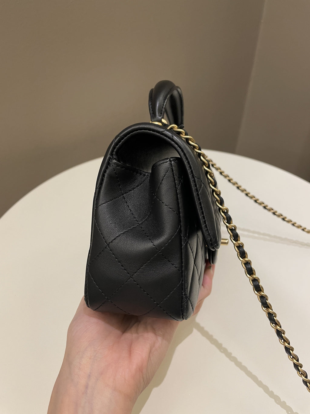 Chanel Quilted Top Handle Mini Rectangular Black Lambskin