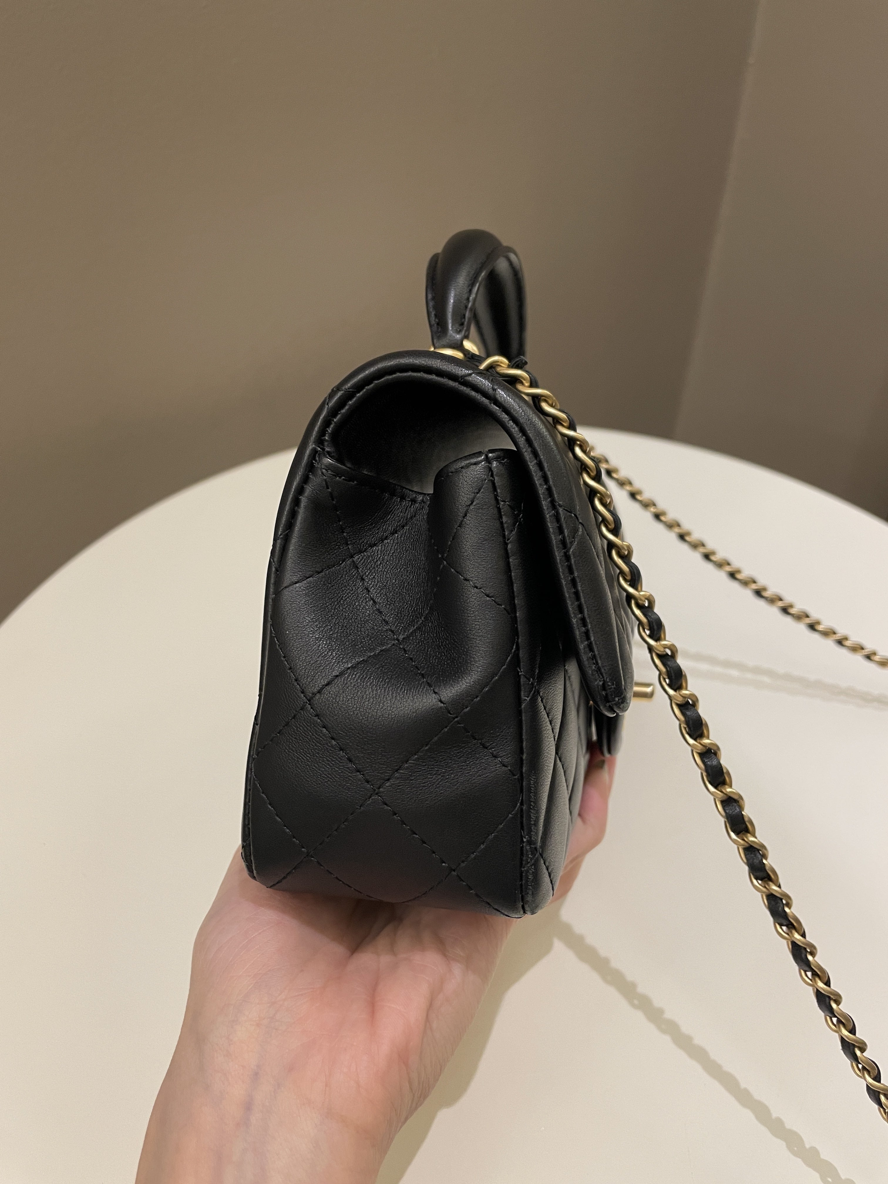 Chanel Quilted Top Handle Mini Rectangular Black Lambskin