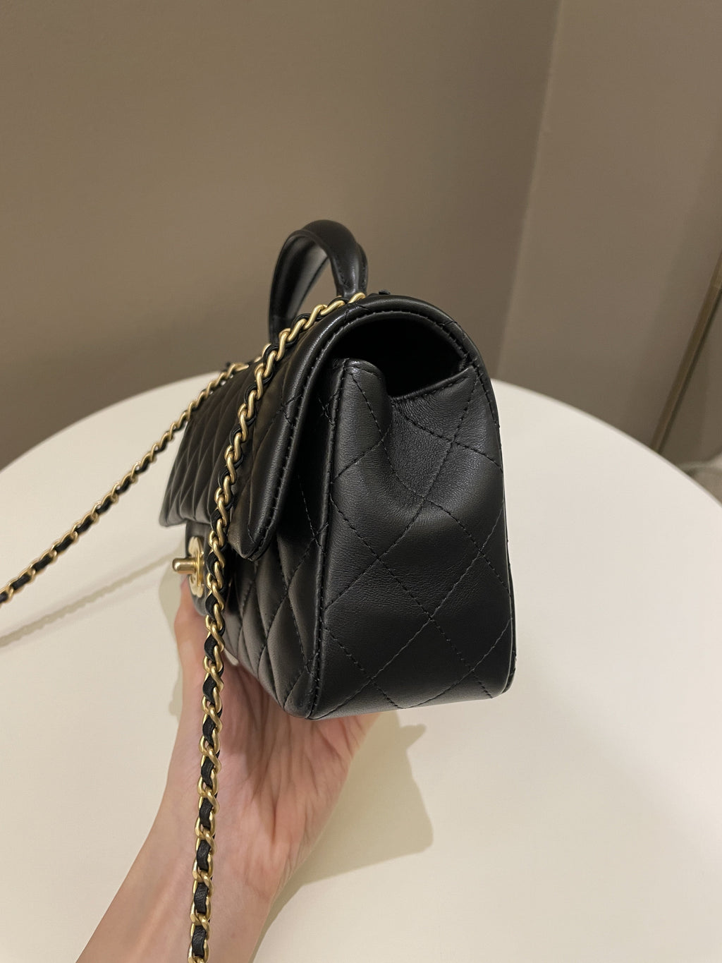 Chanel Quilted Top Handle Mini Rectangular Black Lambskin