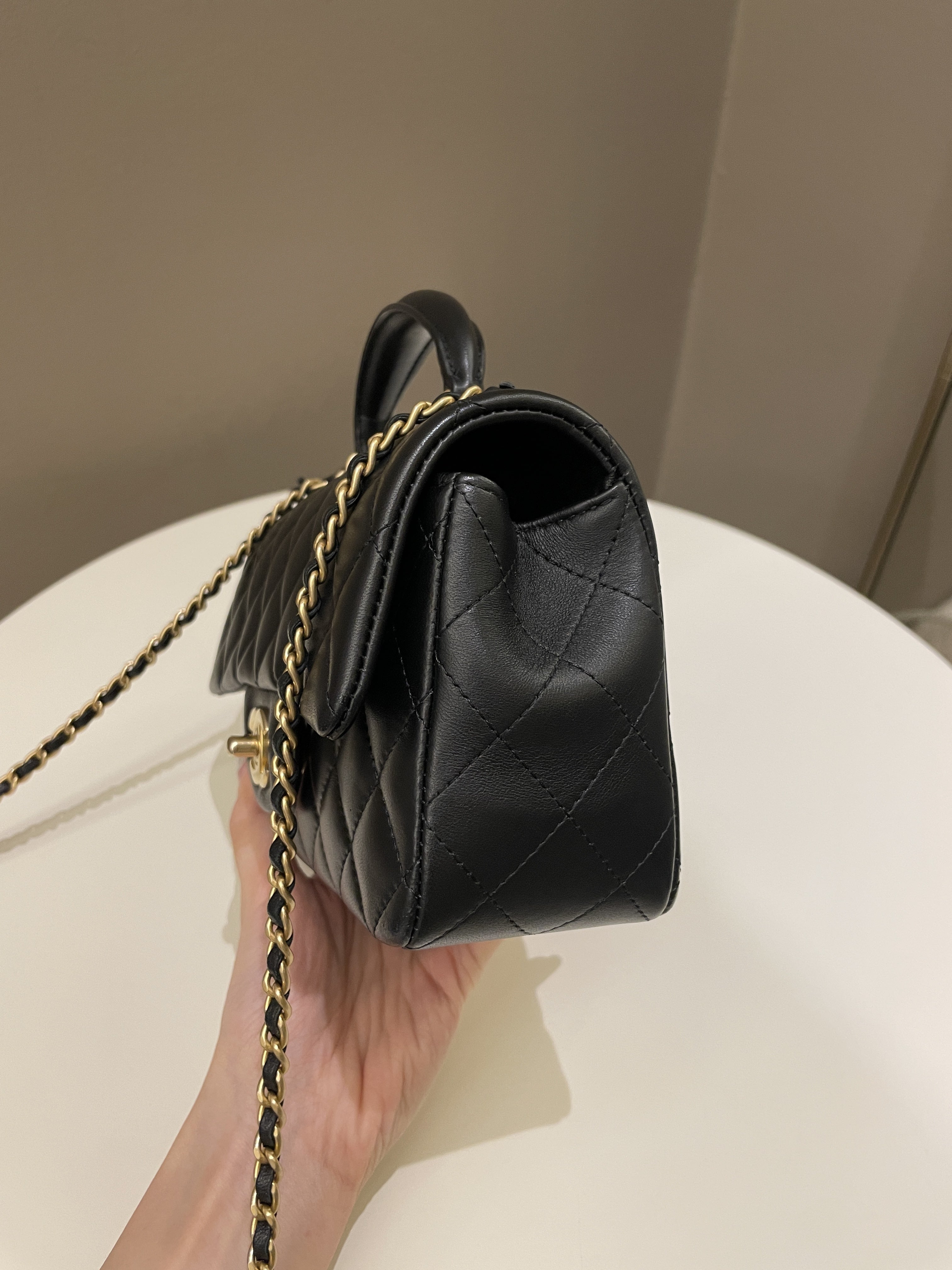 Chanel Quilted Top Handle Mini Rectangular Black Lambskin