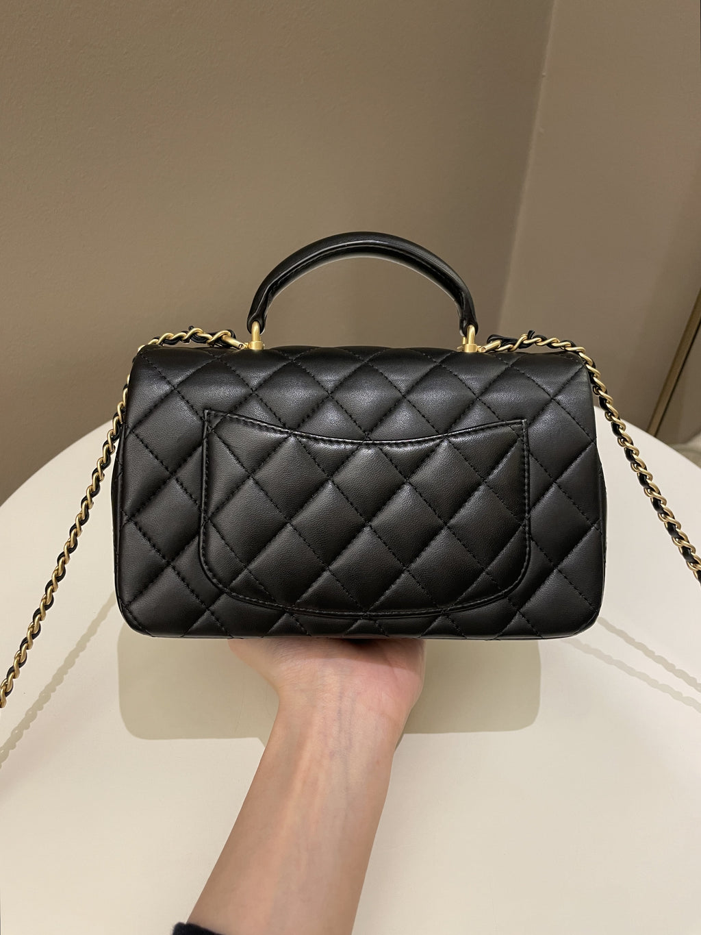 Chanel Quilted Top Handle Mini Rectangular Black Lambskin