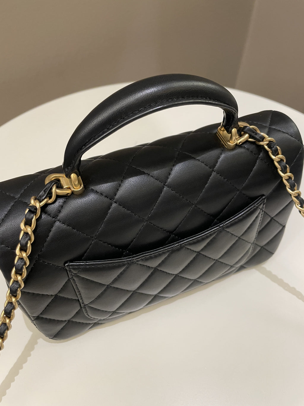 Chanel Quilted Top Handle Mini Rectangular Black Lambskin