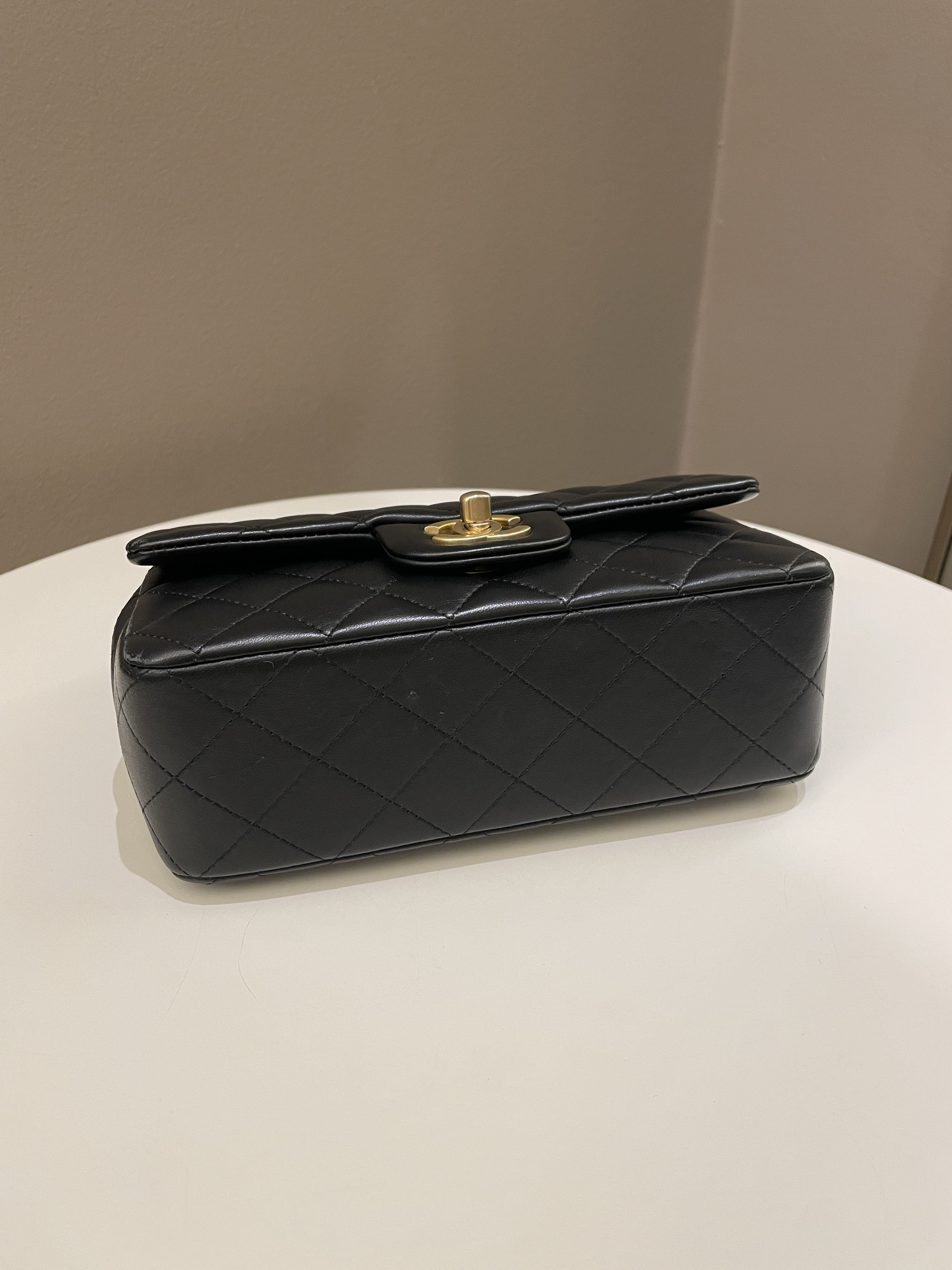 Chanel Quilted Top Handle Mini Rectangular Black Lambskin