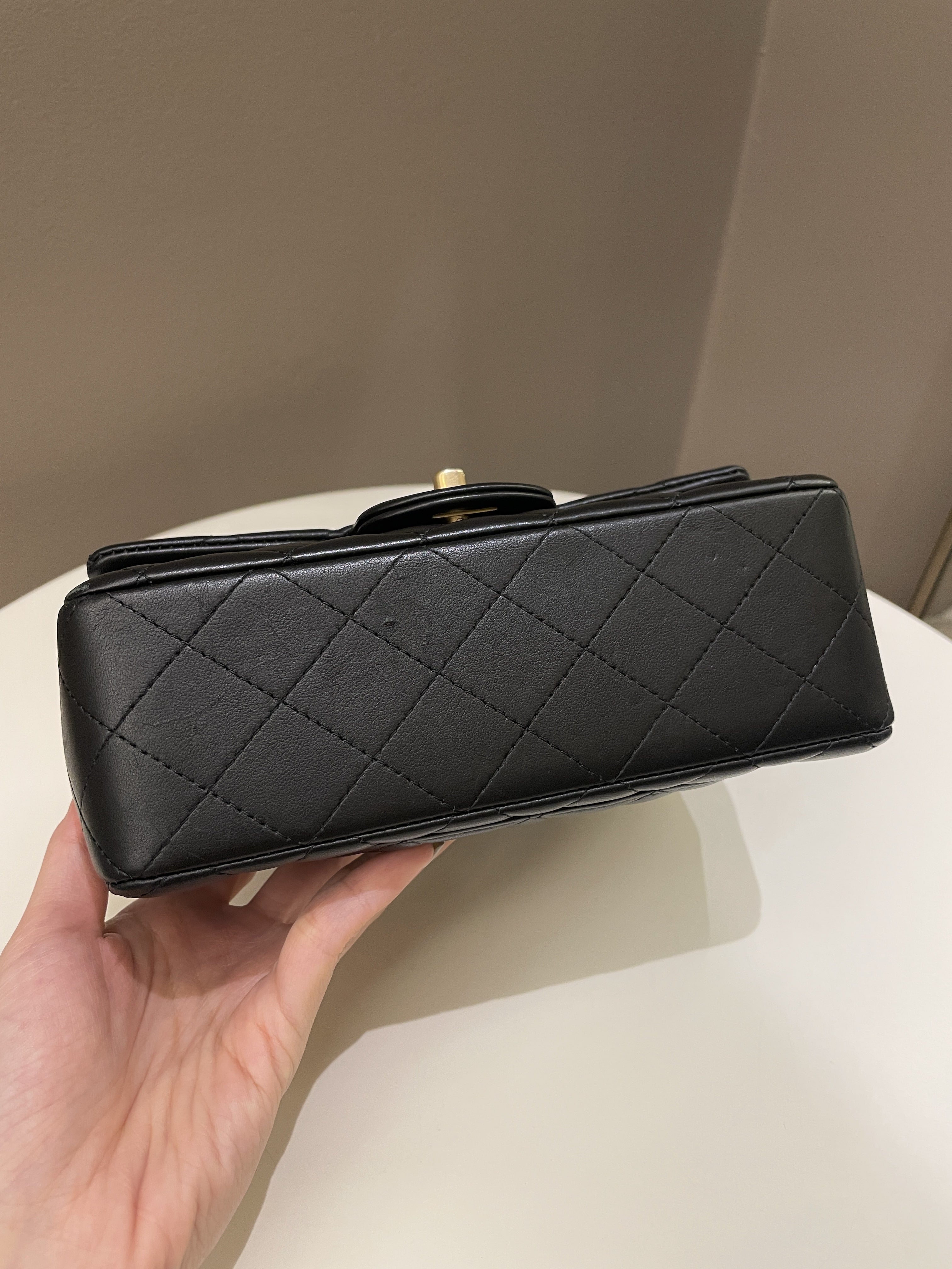 Chanel Quilted Top Handle Mini Rectangular Black Lambskin