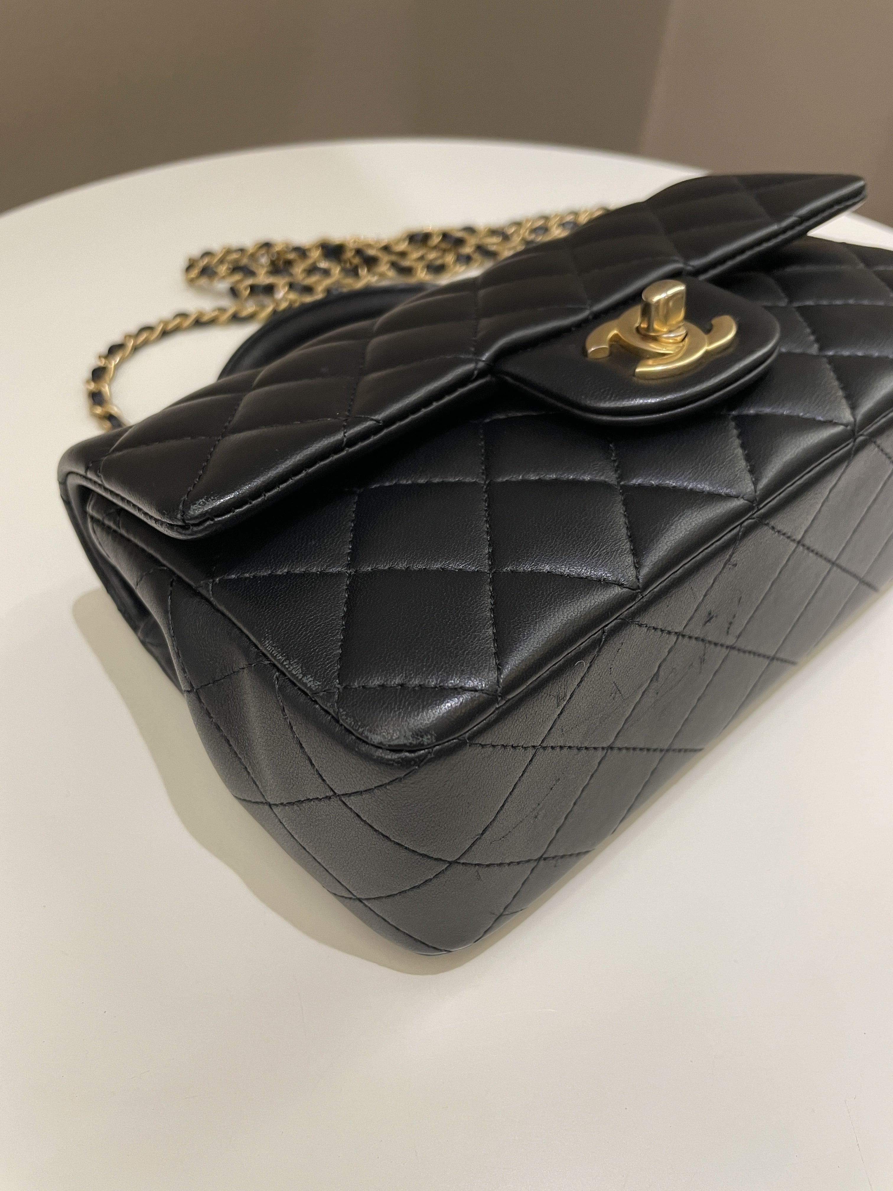 Chanel Quilted Top Handle Mini Rectangular Black Lambskin