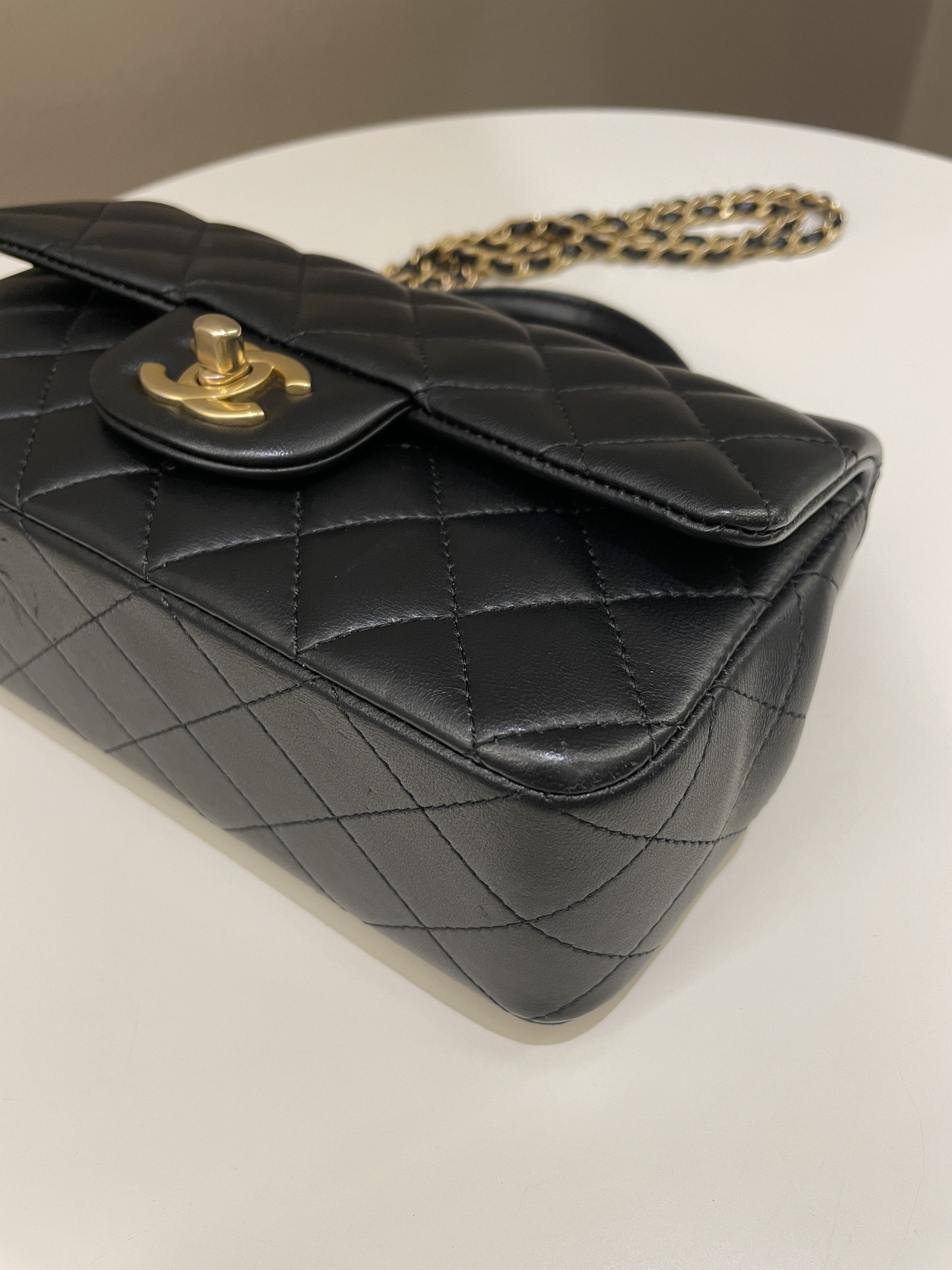 Chanel Quilted Top Handle Mini Rectangular Black Lambskin