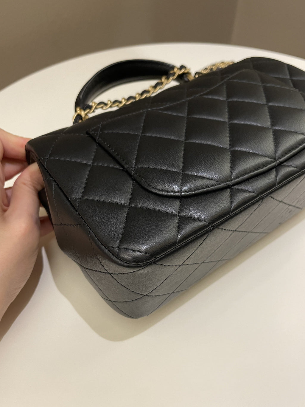 Chanel Quilted Top Handle Mini Rectangular Black Lambskin
