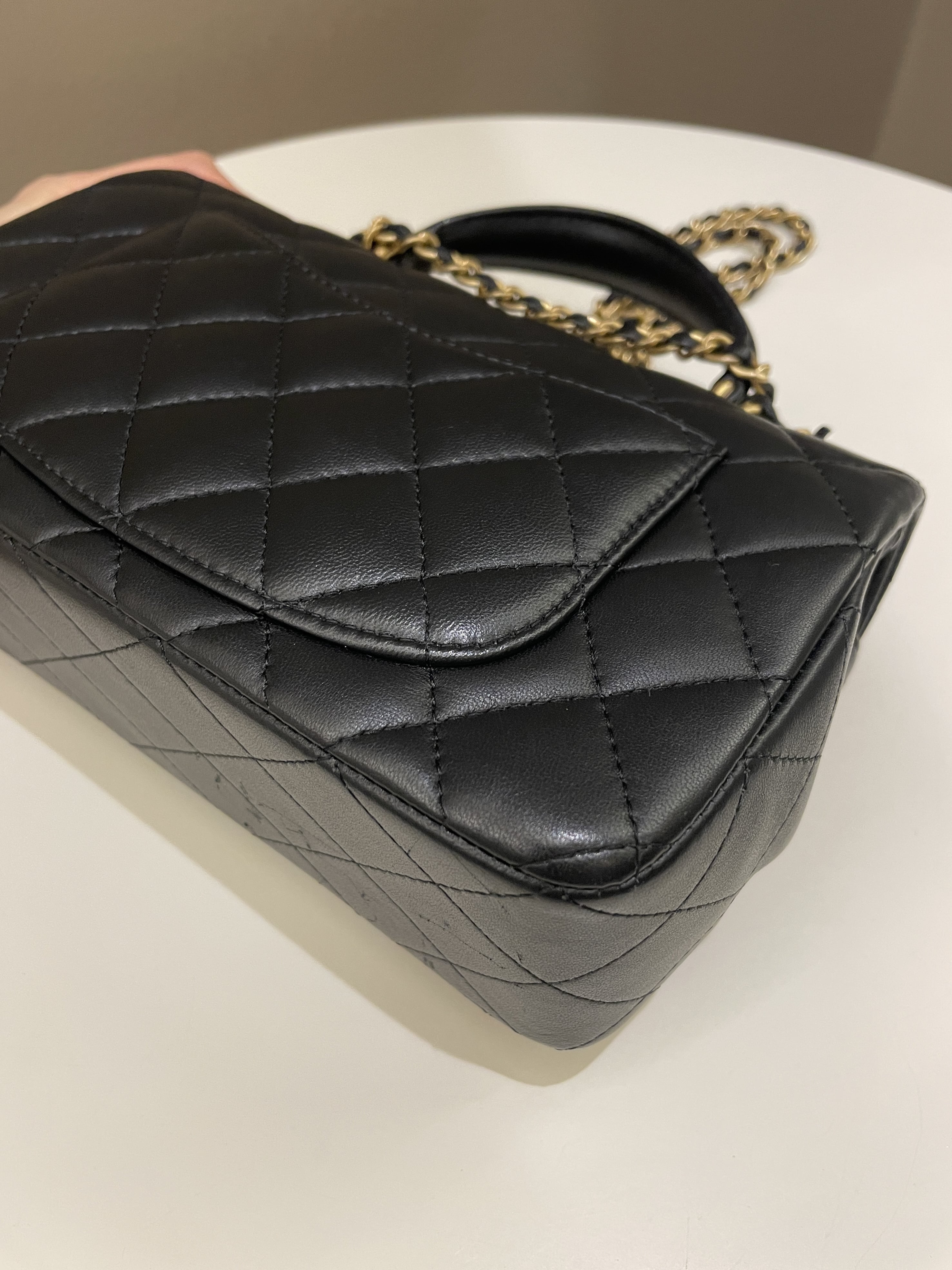 Chanel Quilted Top Handle Mini Rectangular Black Lambskin
