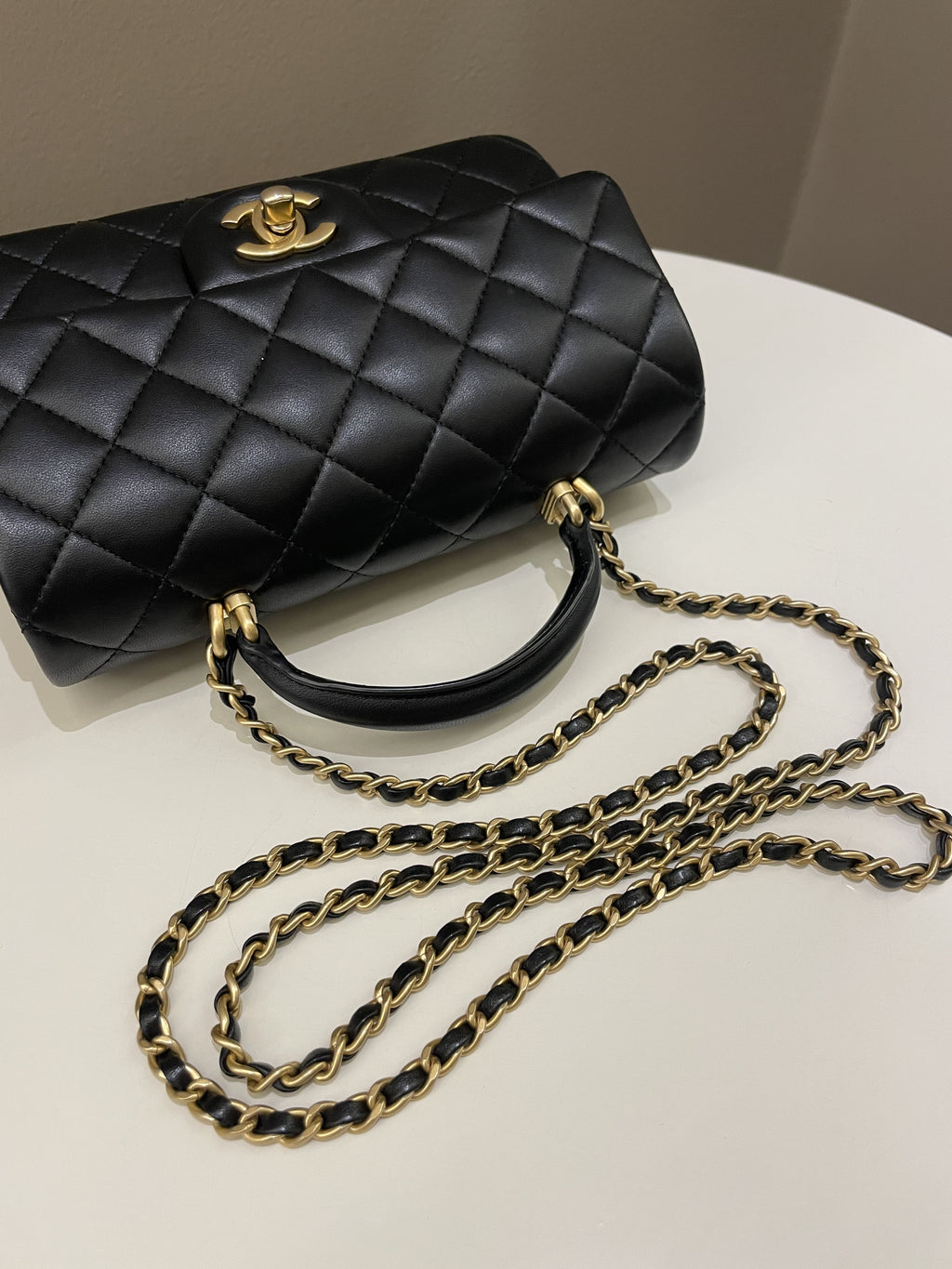 Chanel Quilted Top Handle Mini Rectangular Black Lambskin
