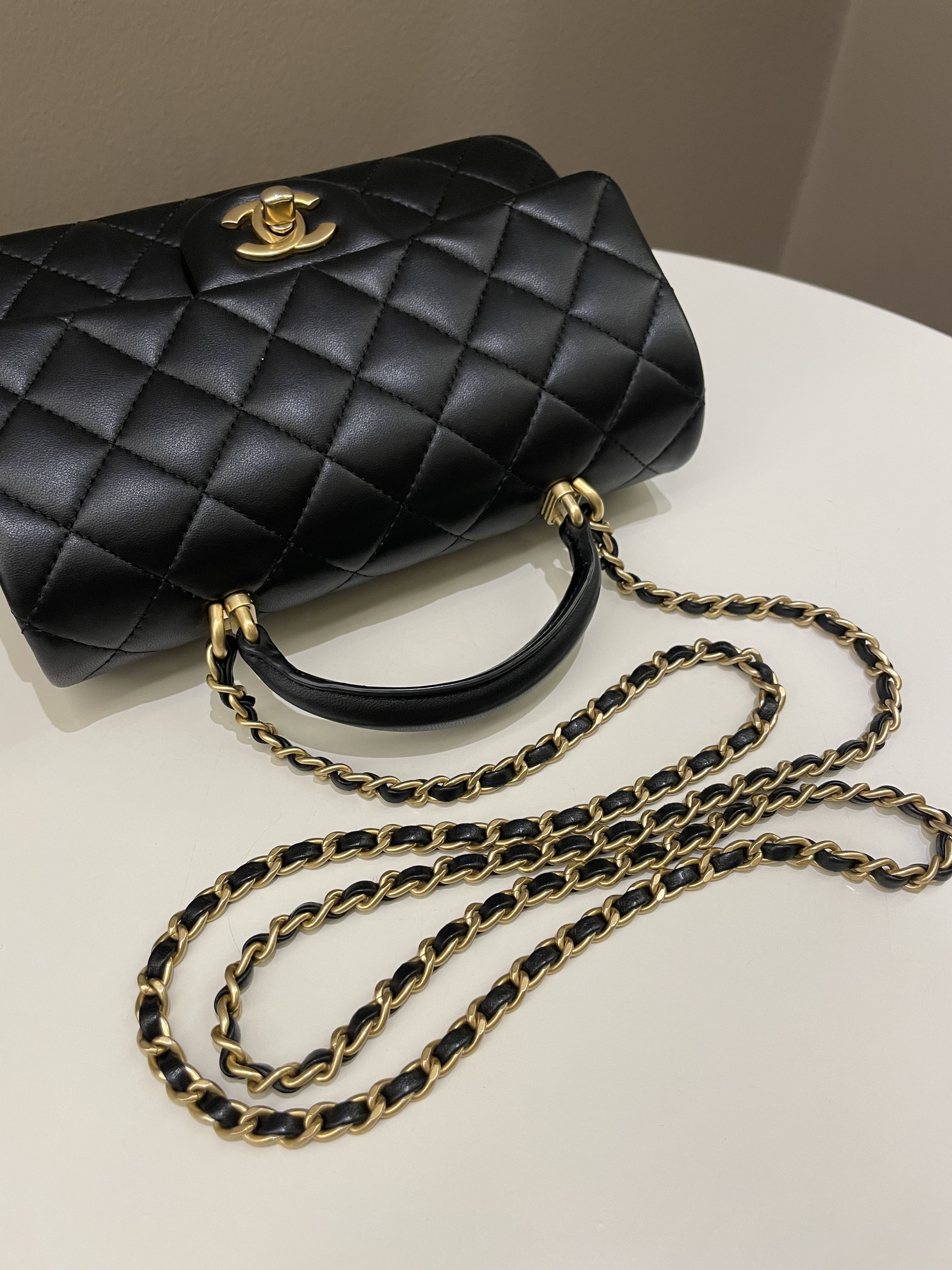 Chanel Quilted Top Handle Mini Rectangular Black Lambskin