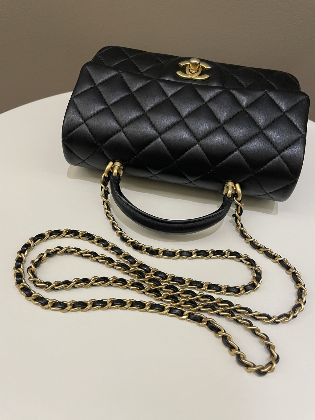 Chanel Quilted Top Handle Mini Rectangular Black Lambskin