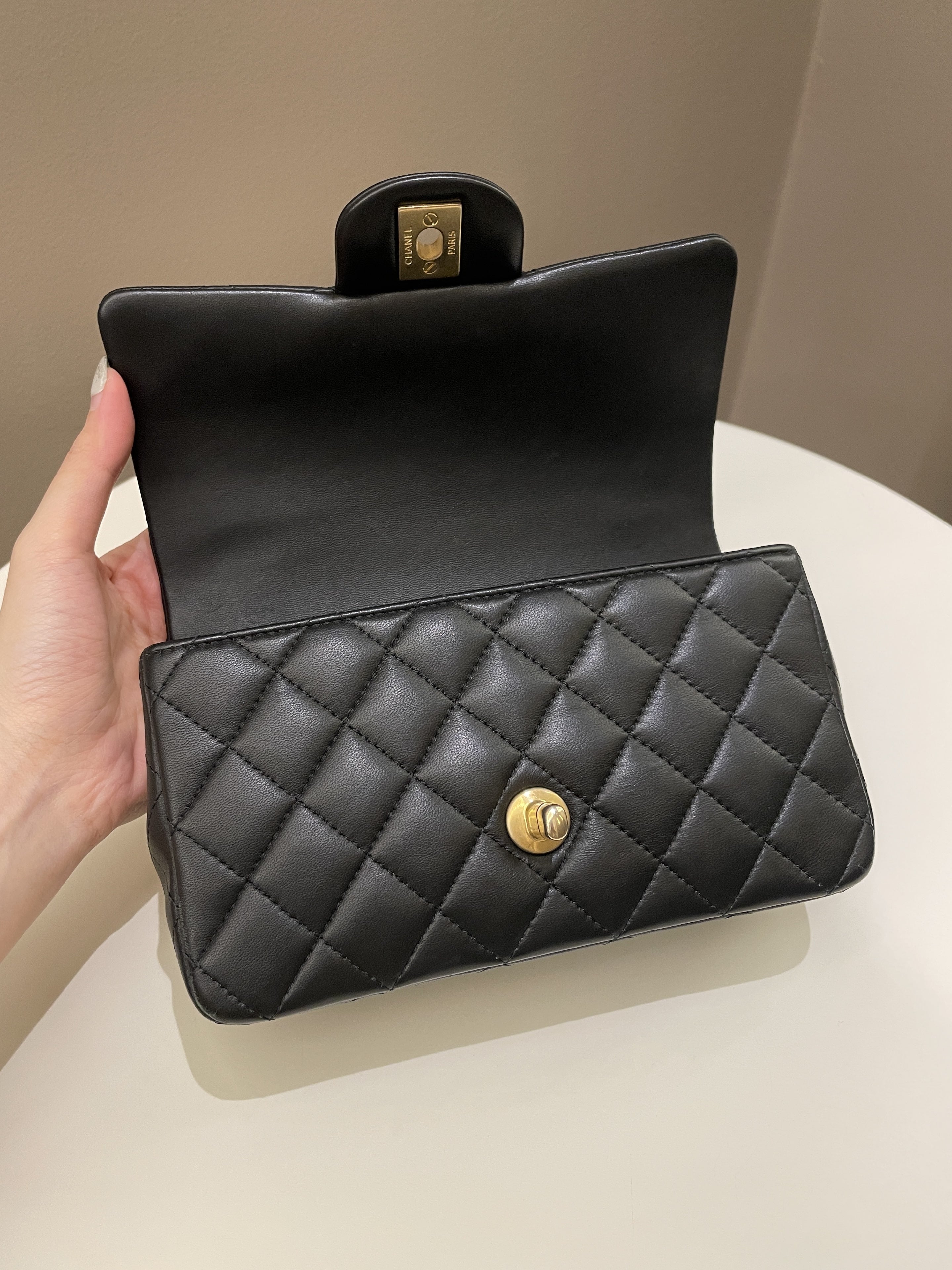Chanel Quilted Top Handle Mini Rectangular Black Lambskin