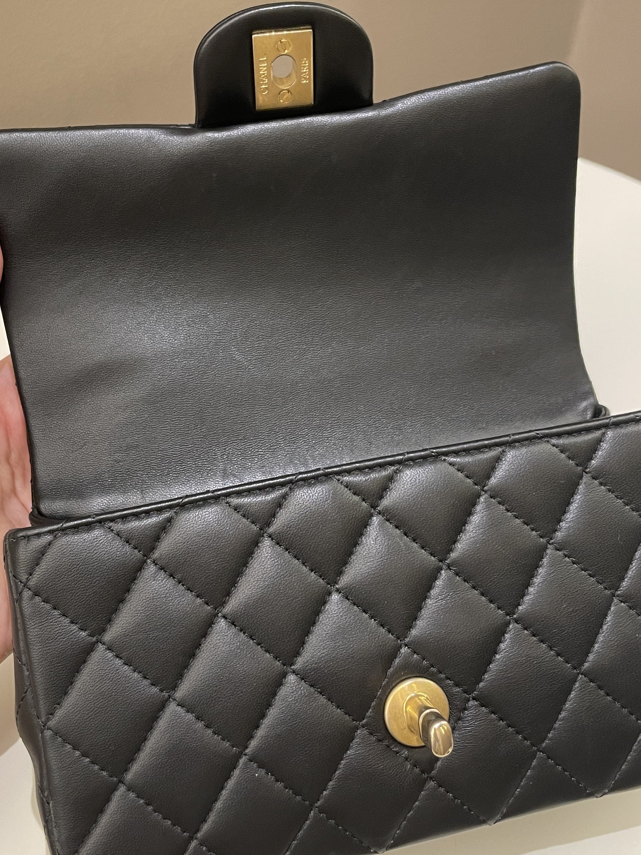 Chanel Quilted Top Handle Mini Rectangular Black Lambskin