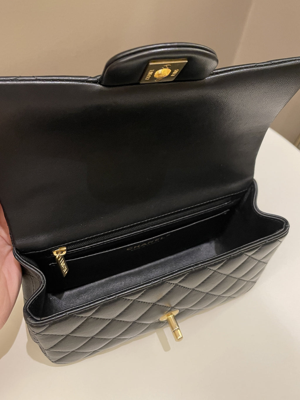 Chanel Quilted Top Handle Mini Rectangular Black Lambskin