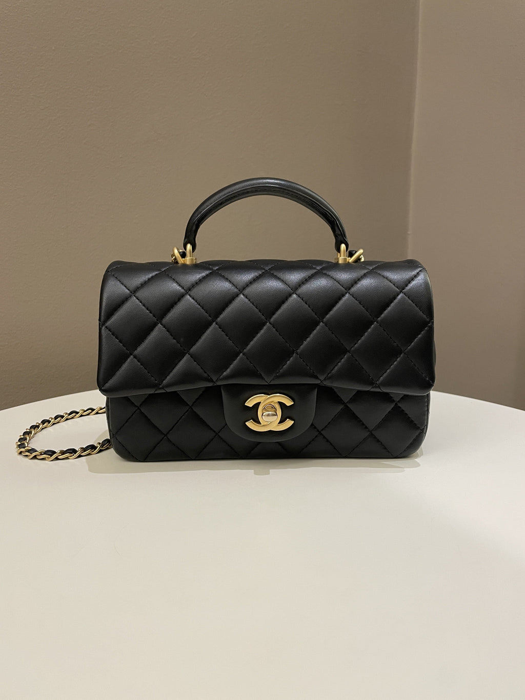 Chanel Quilted Top Handle Mini Rectangular Black Lambskin