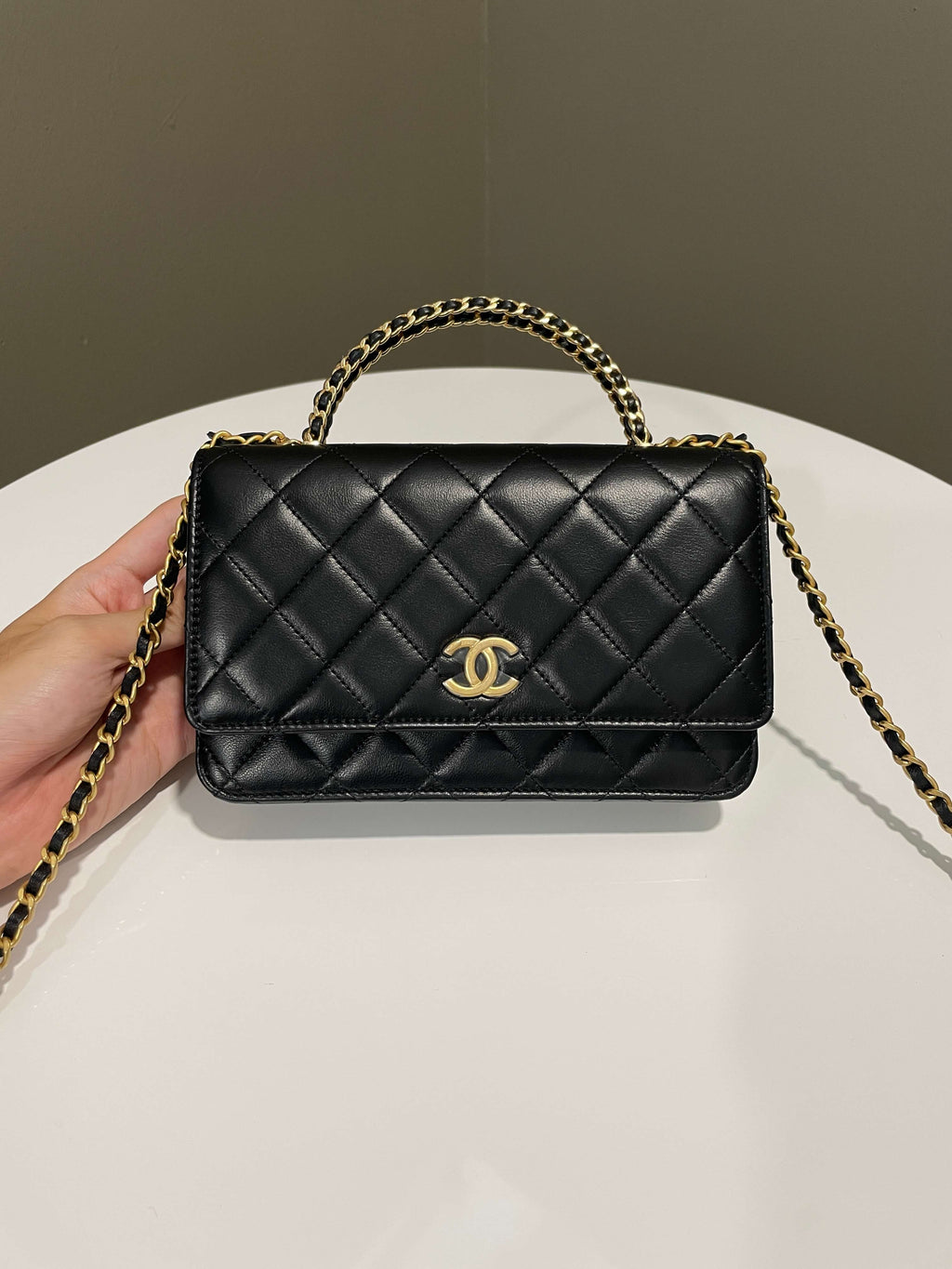 Chanel Chain Top Handled Wallet on Chain Black Lambskin