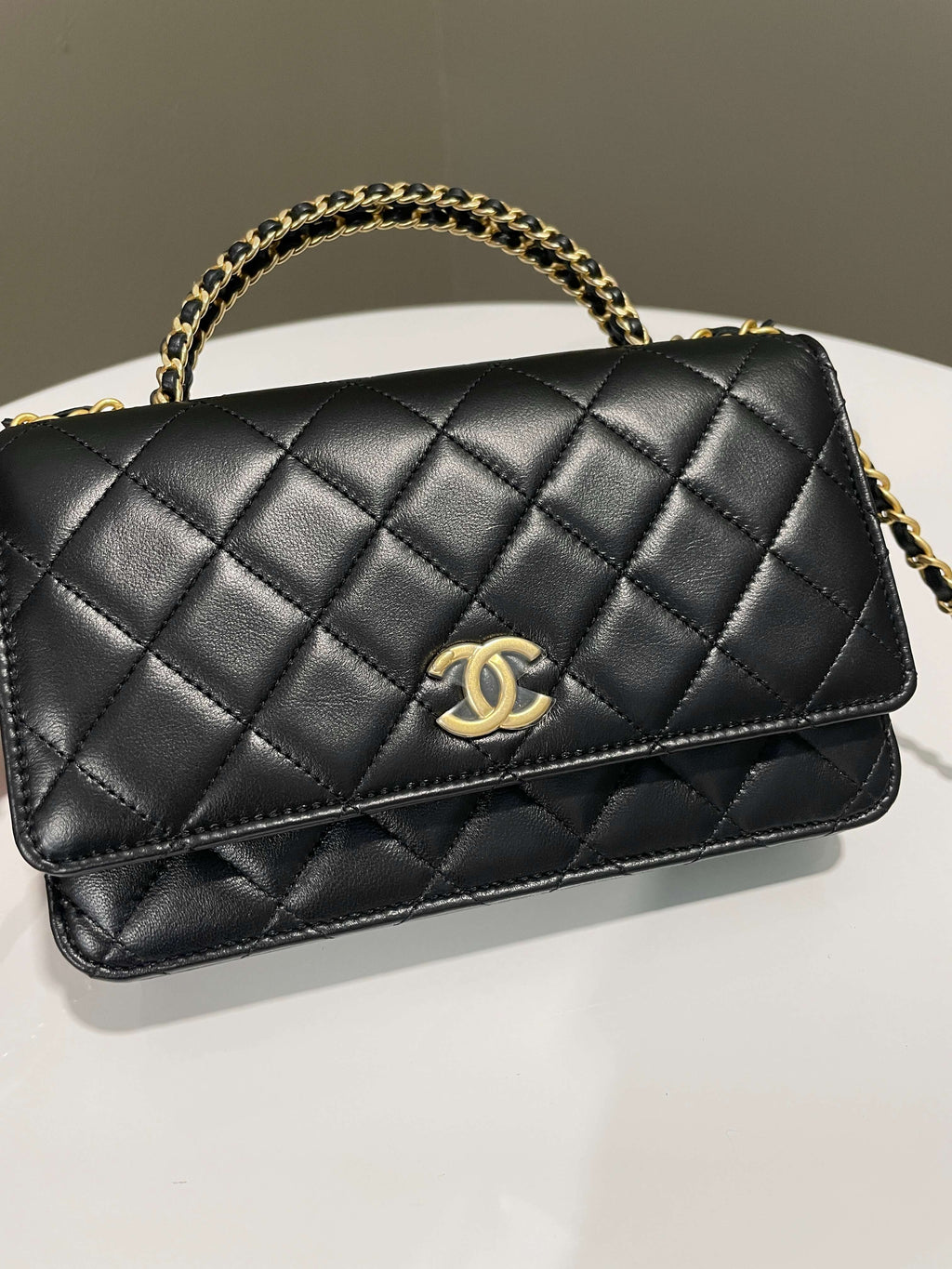 Chanel Chain Top Handled Wallet on Chain Black Lambskin