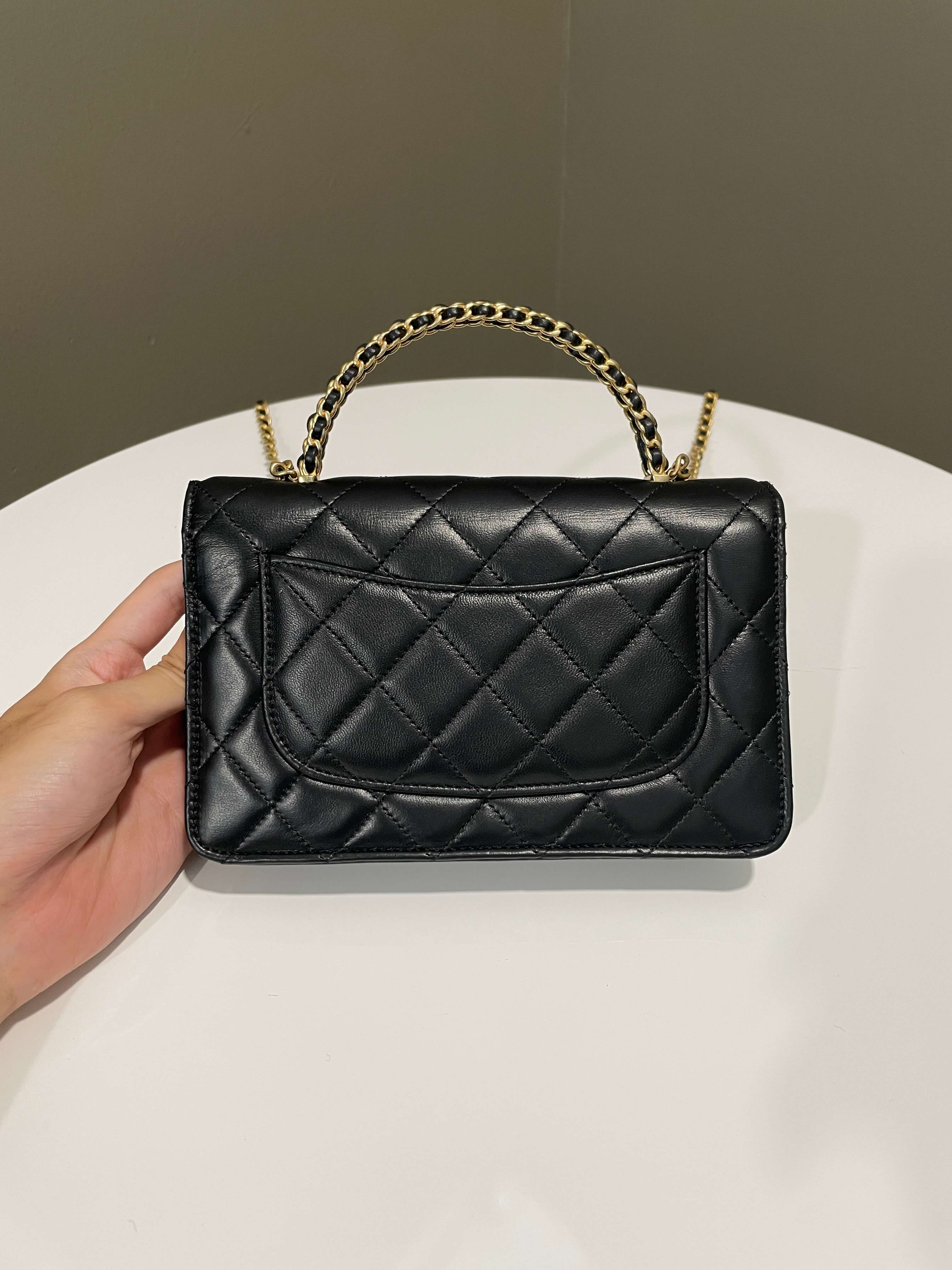 Chanel Chain Top Handled Wallet on Chain Black Lambskin