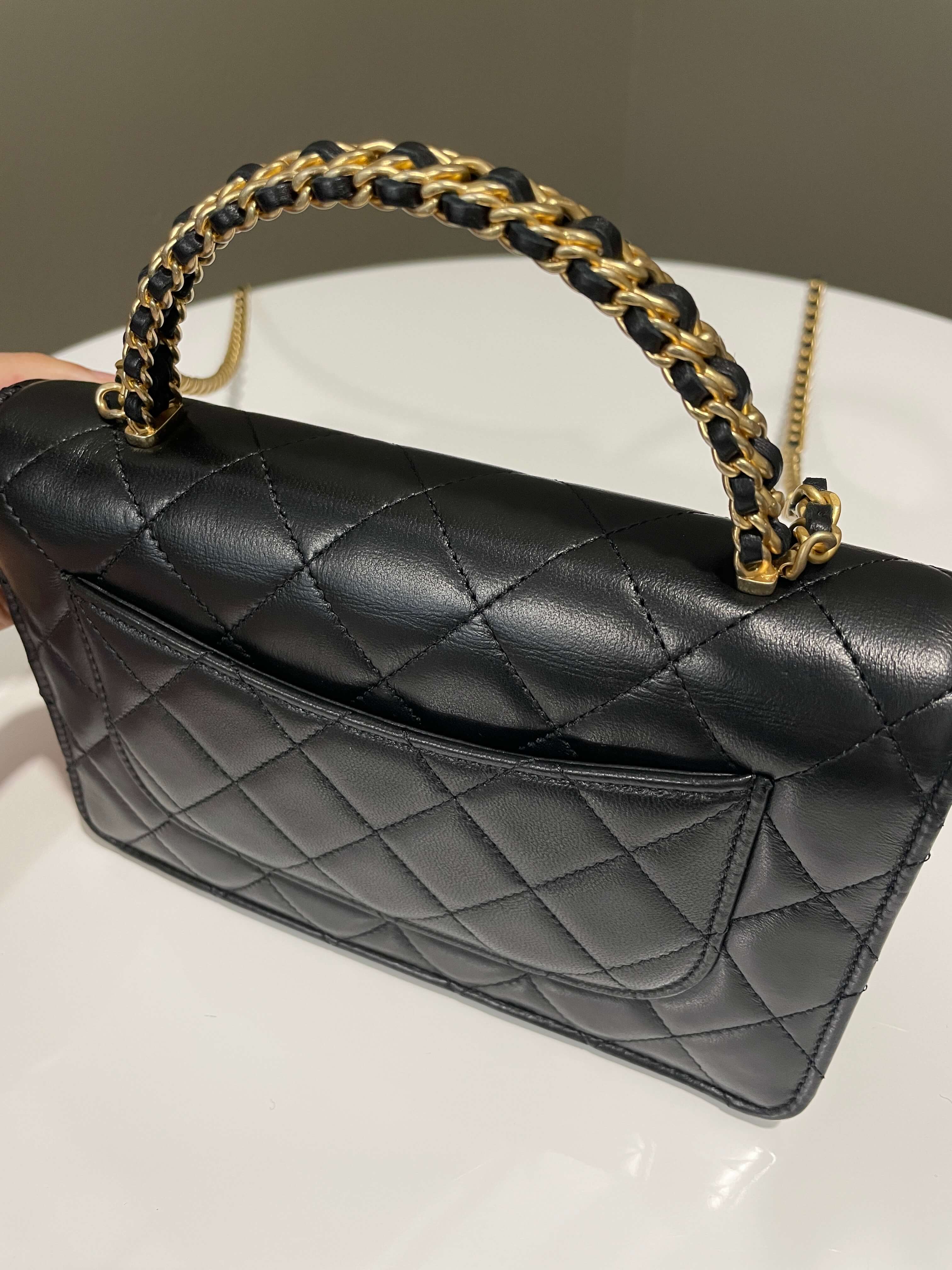 Chanel Chain Top Handled Wallet on Chain Black Lambskin