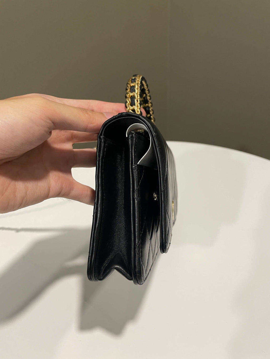 Chanel Chain Top Handled Wallet on Chain Black Lambskin
