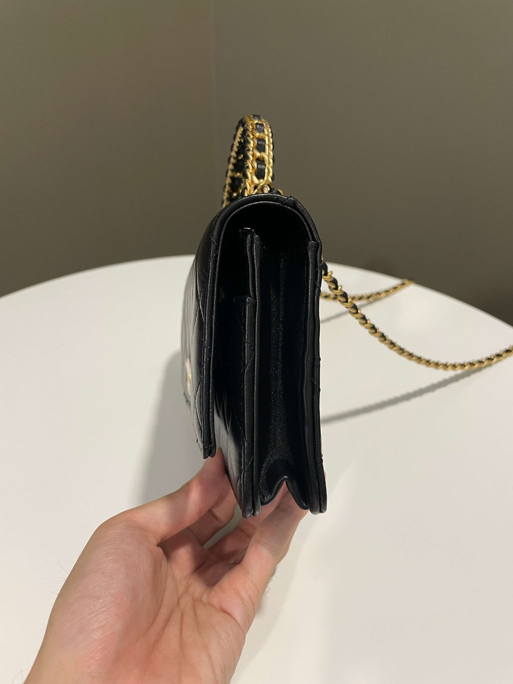 Chanel Chain Top Handled Wallet on Chain Black Lambskin
