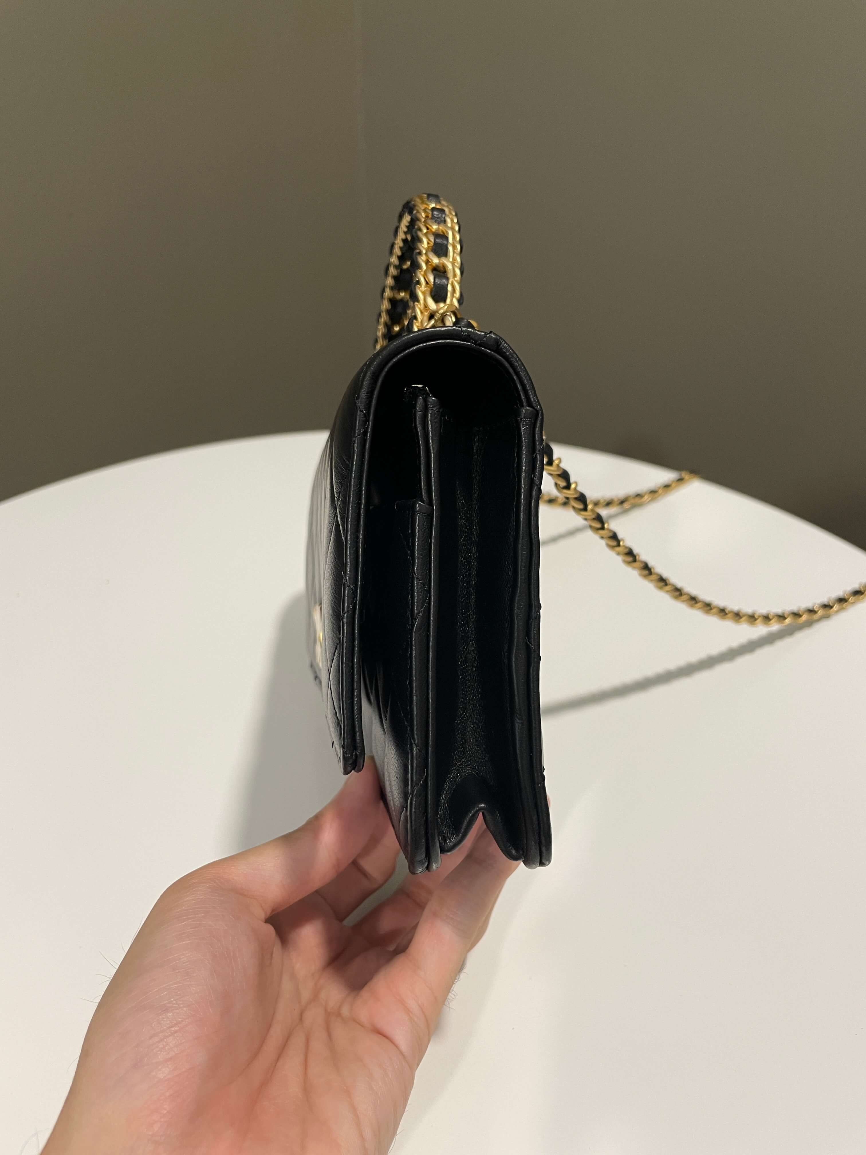 Chanel Chain Top Handled Wallet on Chain Black Lambskin